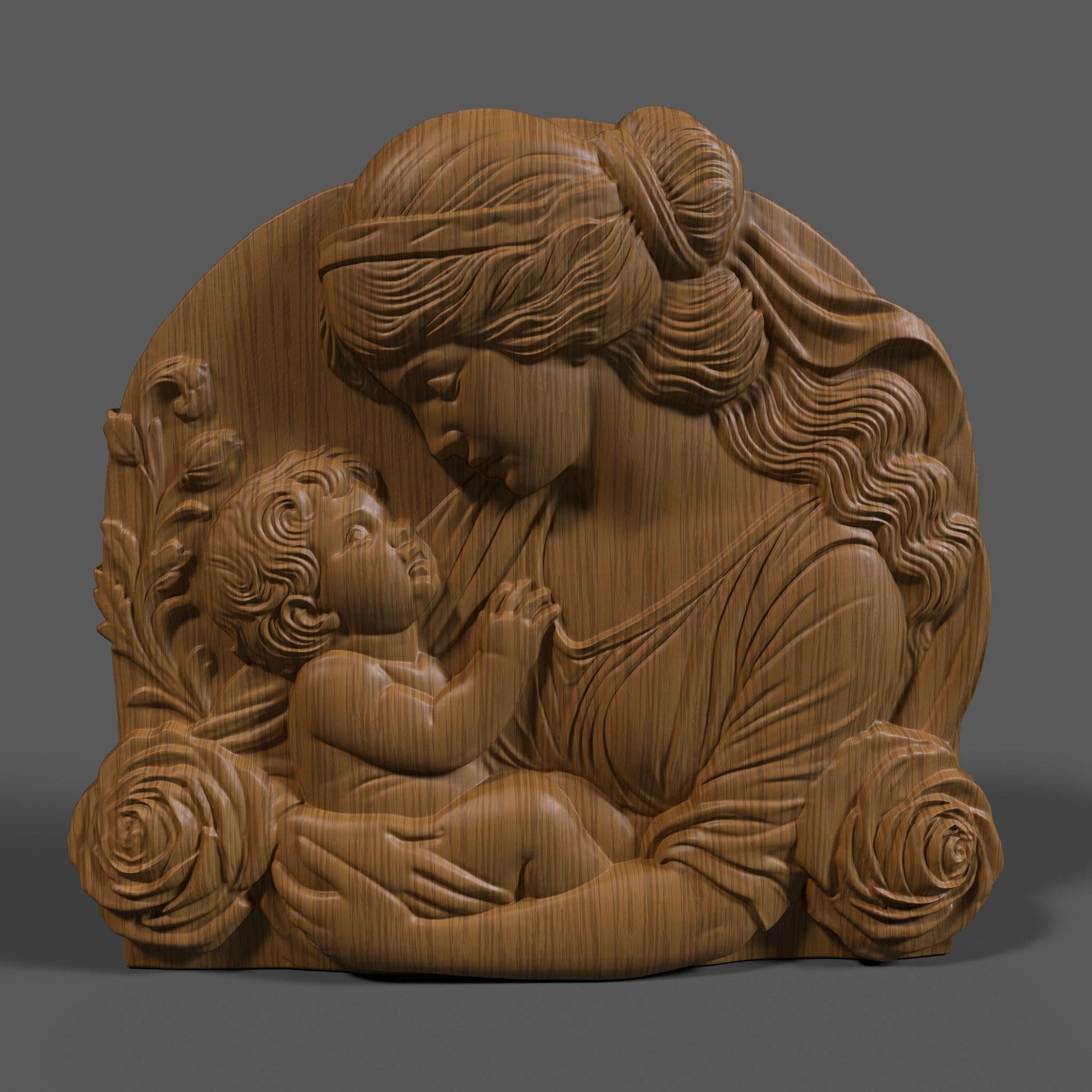Mother & Child 3D Relief Model: CNC, Wood Carving, 3D Printing (STL Digital Download)