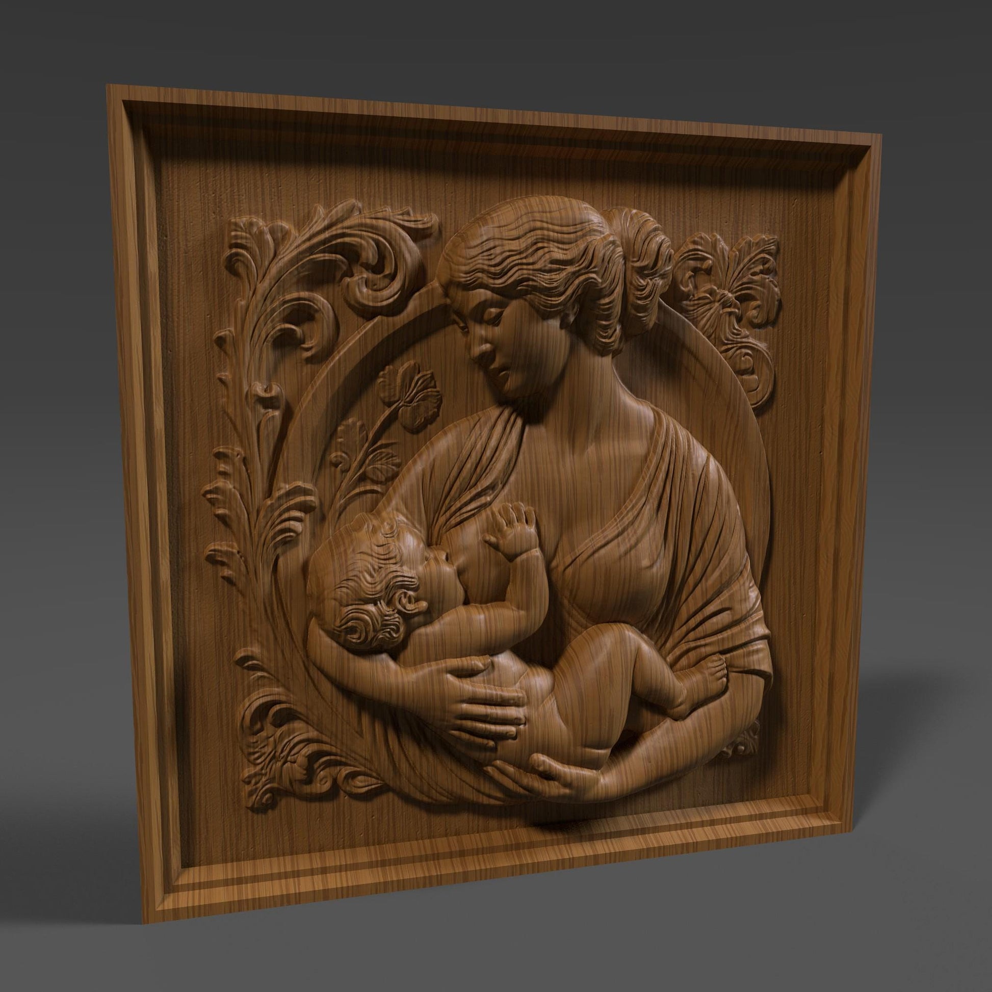 Mother and Child 3D Relief Model: CNC, Wood Carving, 3D Printing (STL Digital Download)