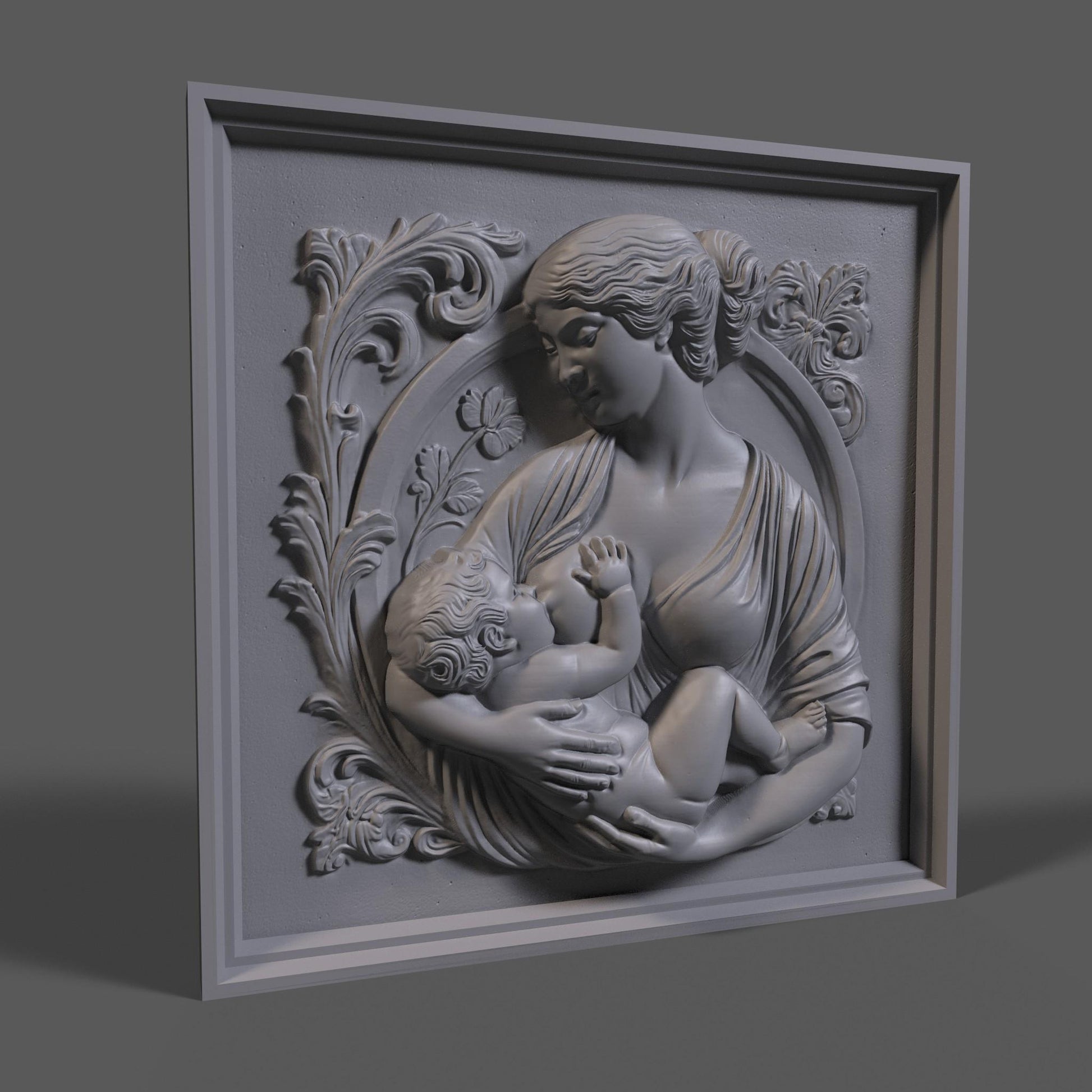Mother and Child 3D Relief Model: CNC, Wood Carving, 3D Printing (STL Digital Download)