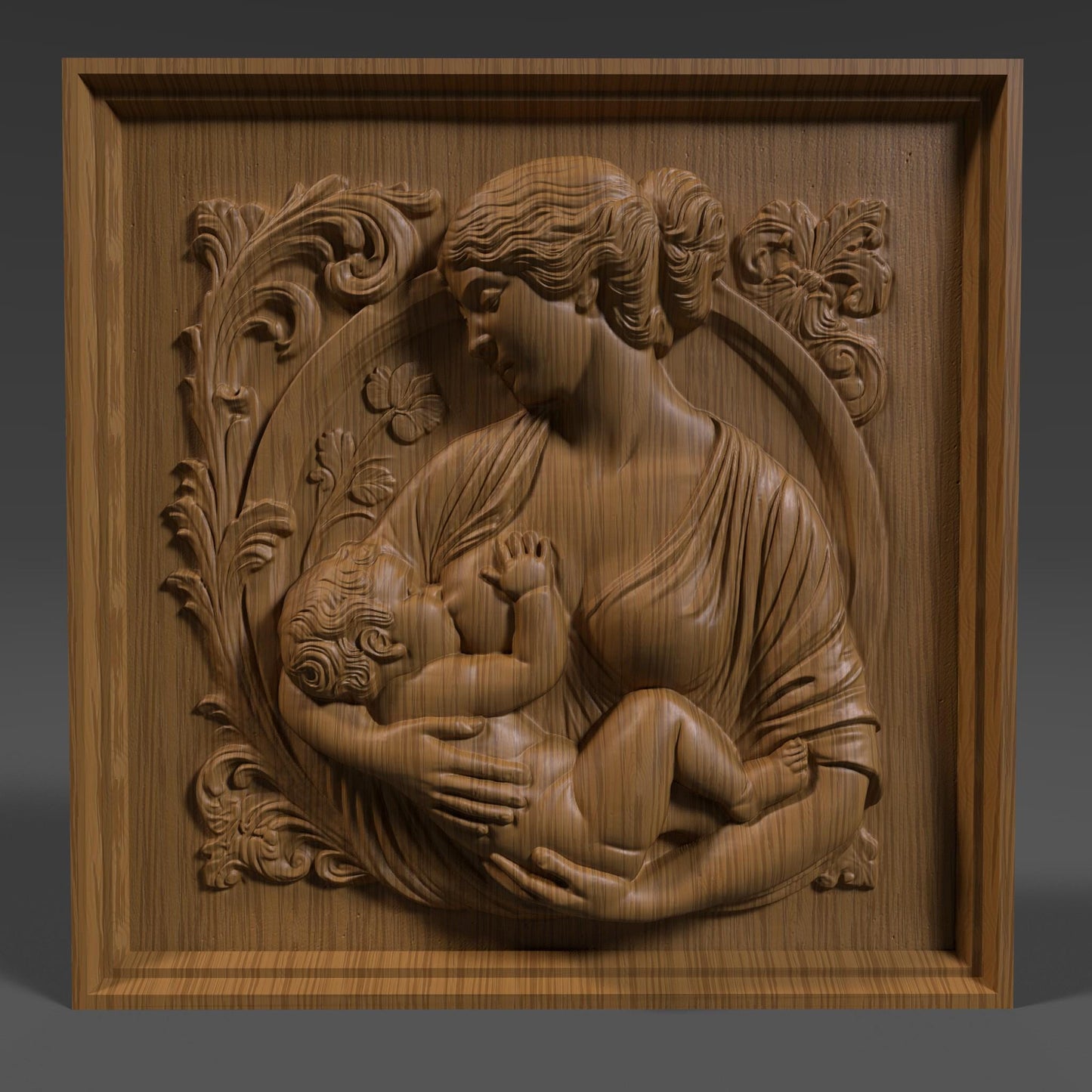 Mother and Child 3D Relief Model: CNC, Wood Carving, 3D Printing (STL Digital Download)
