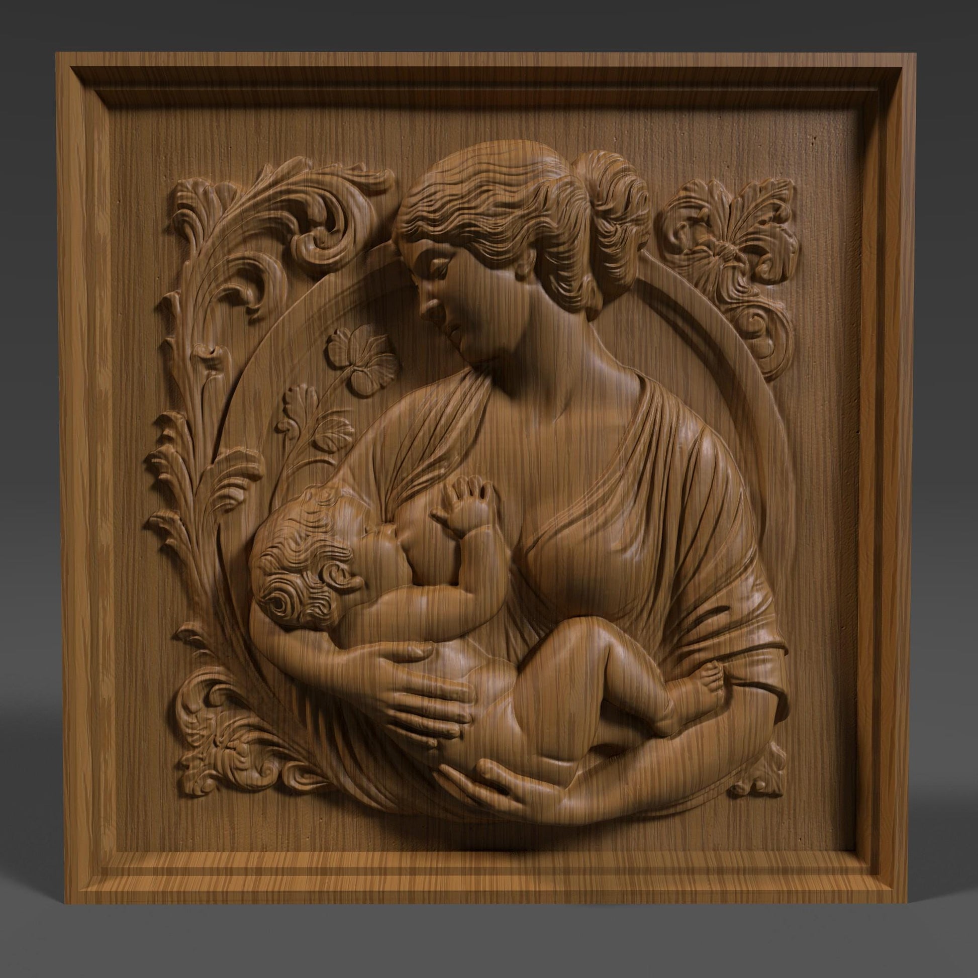 Mother and Child 3D Relief Model: CNC, Wood Carving, 3D Printing (STL Digital Download)
