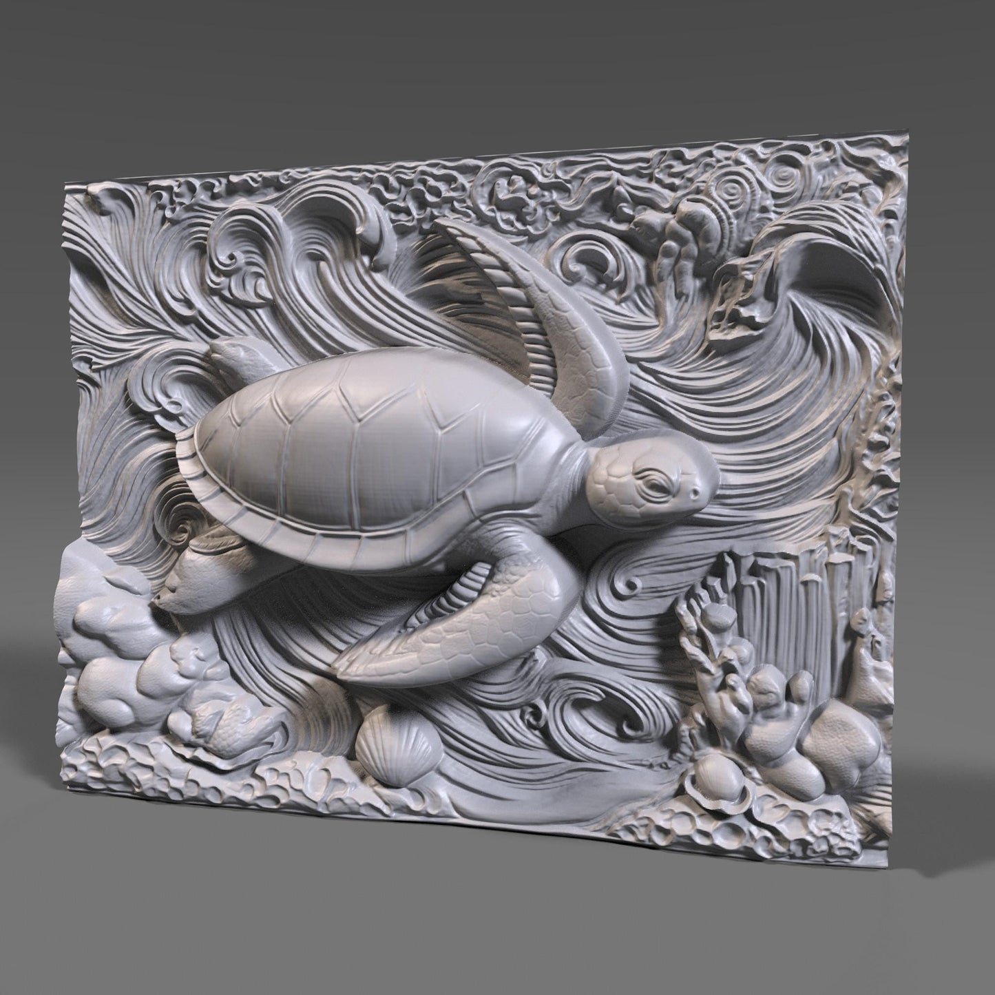 Sea Turtle 3D Relief Model STL File: CNC Carving, Laser Engraving (Digital Download)