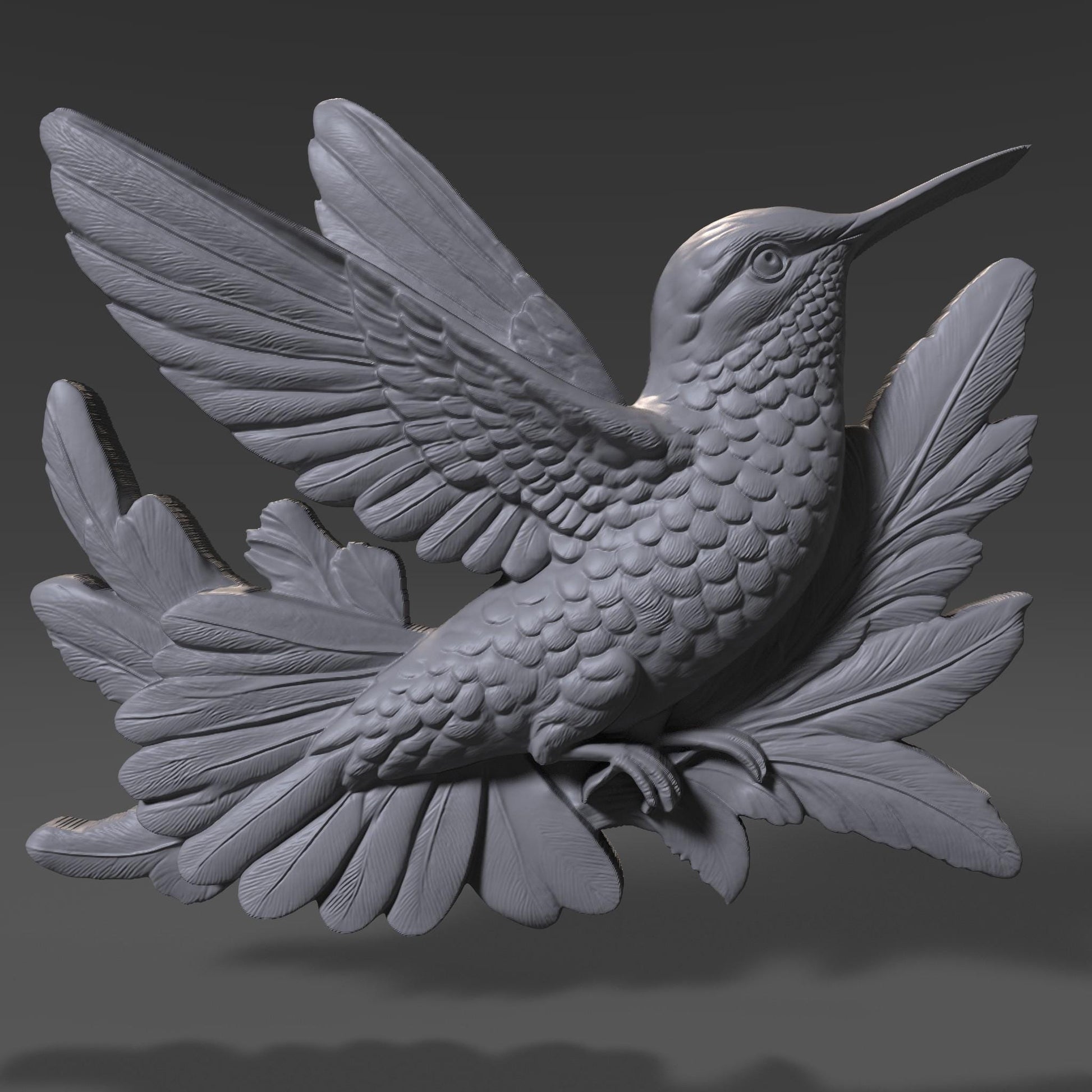 Hummingbird STL 3D Model | Nature Botanical Wall Art | CNC & 3D Print | Digital Download
