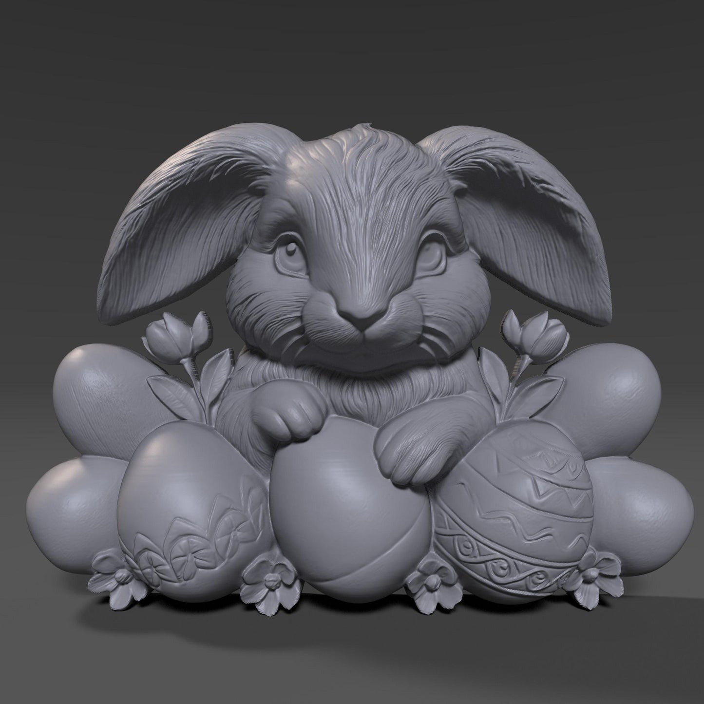 Easter Bunny 3D Relief Model: CNC, Laser Engraving, 3D Printing (STL File)