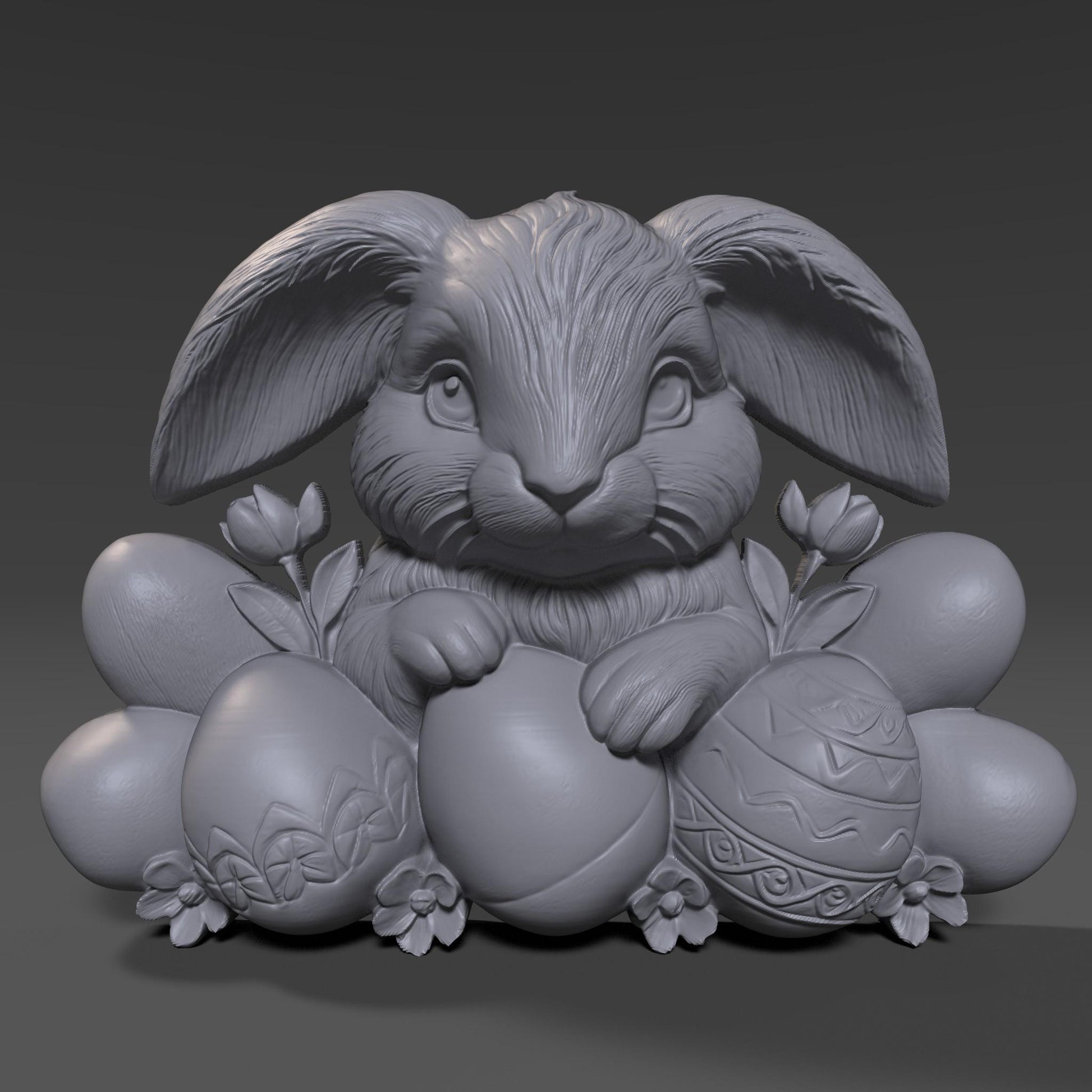 Easter Bunny 3D Relief Model: CNC, Laser Engraving, 3D Printing (STL File)