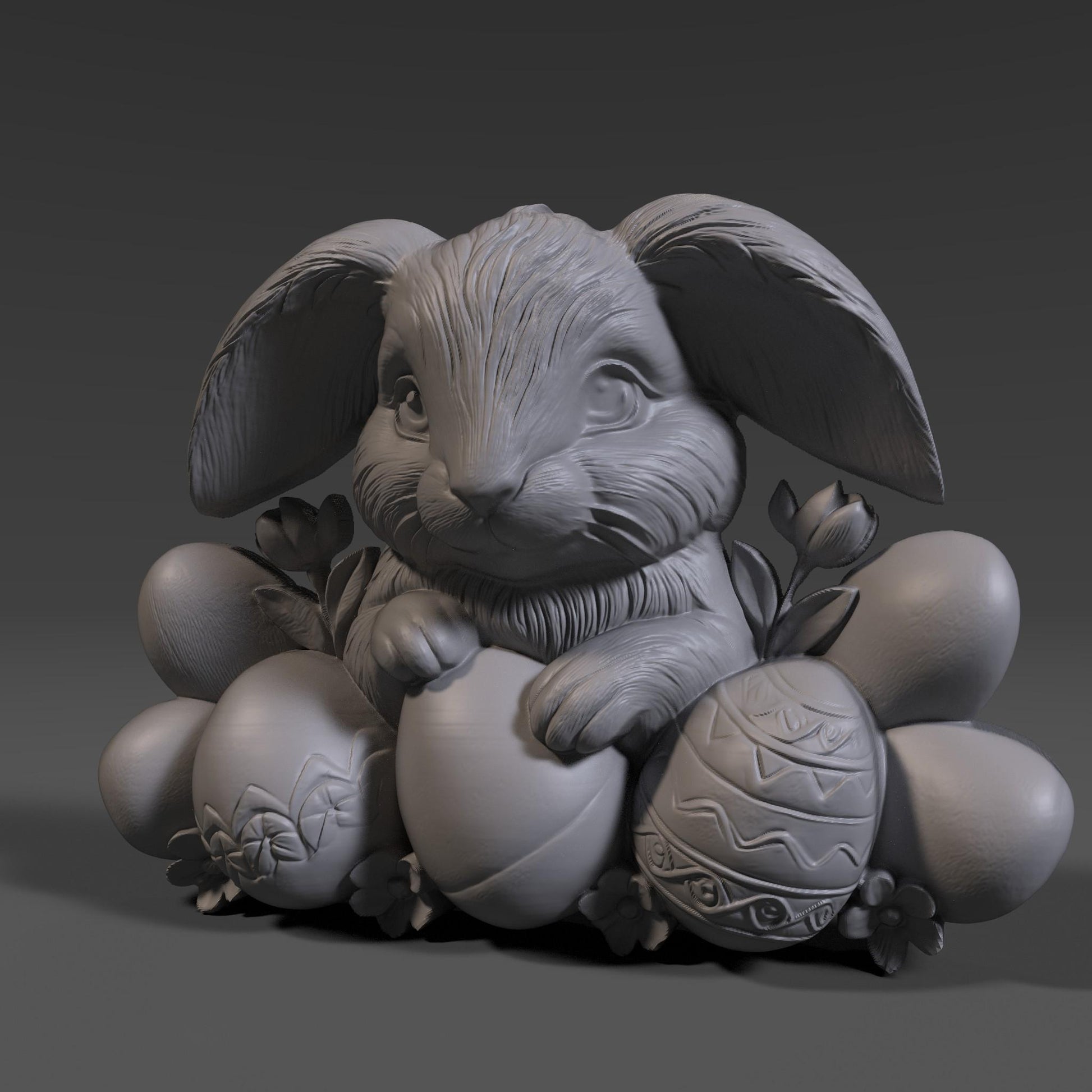 Easter Bunny 3D Relief Model: CNC, Laser Engraving, 3D Printing (STL File)