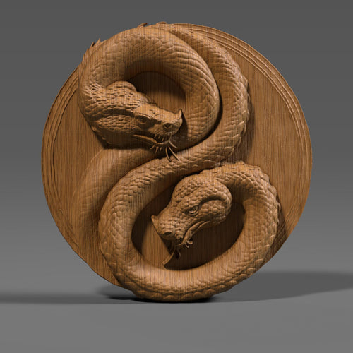 Year of the Snake Yin Yang Bas Relief: CNC, Laser, 3D Print (Digital Download)
