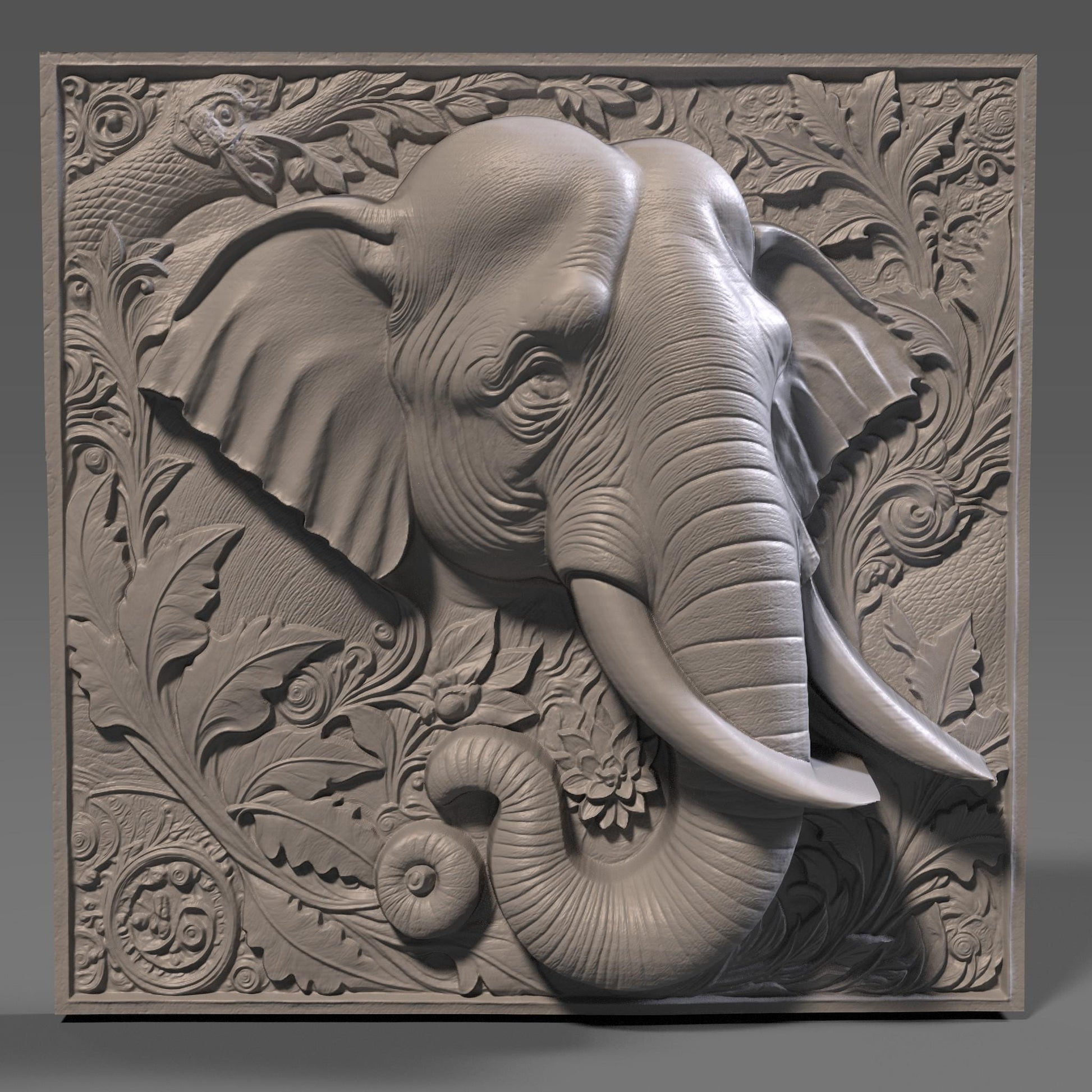 Elephant 3D Relief Model: CNC Carving, Laser Engraving (STL File)