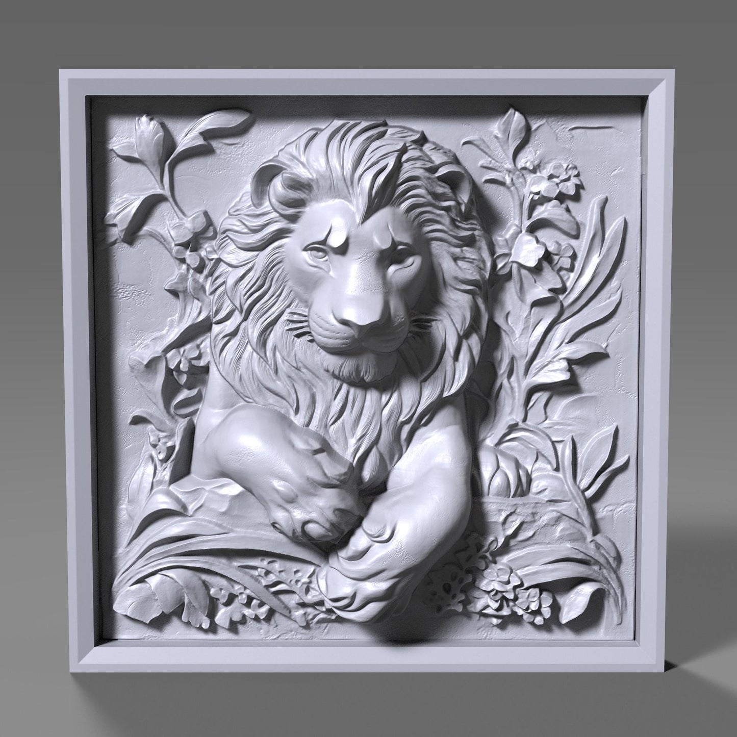 Lion Head 3D Relief Model: CNC Carving, Laser Engraving (STL File)