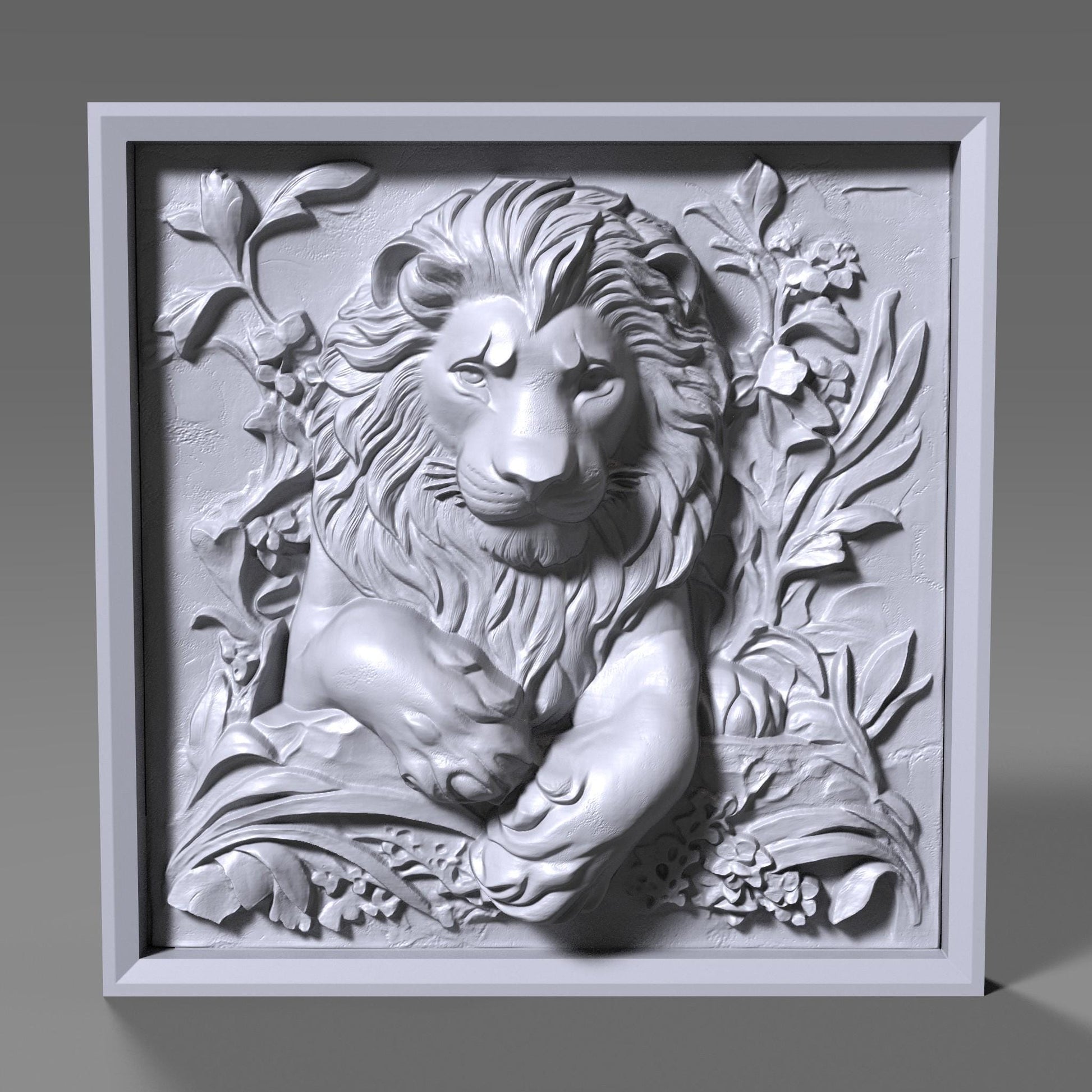 Lion Head 3D Relief Model: CNC Carving, Laser Engraving (STL File)