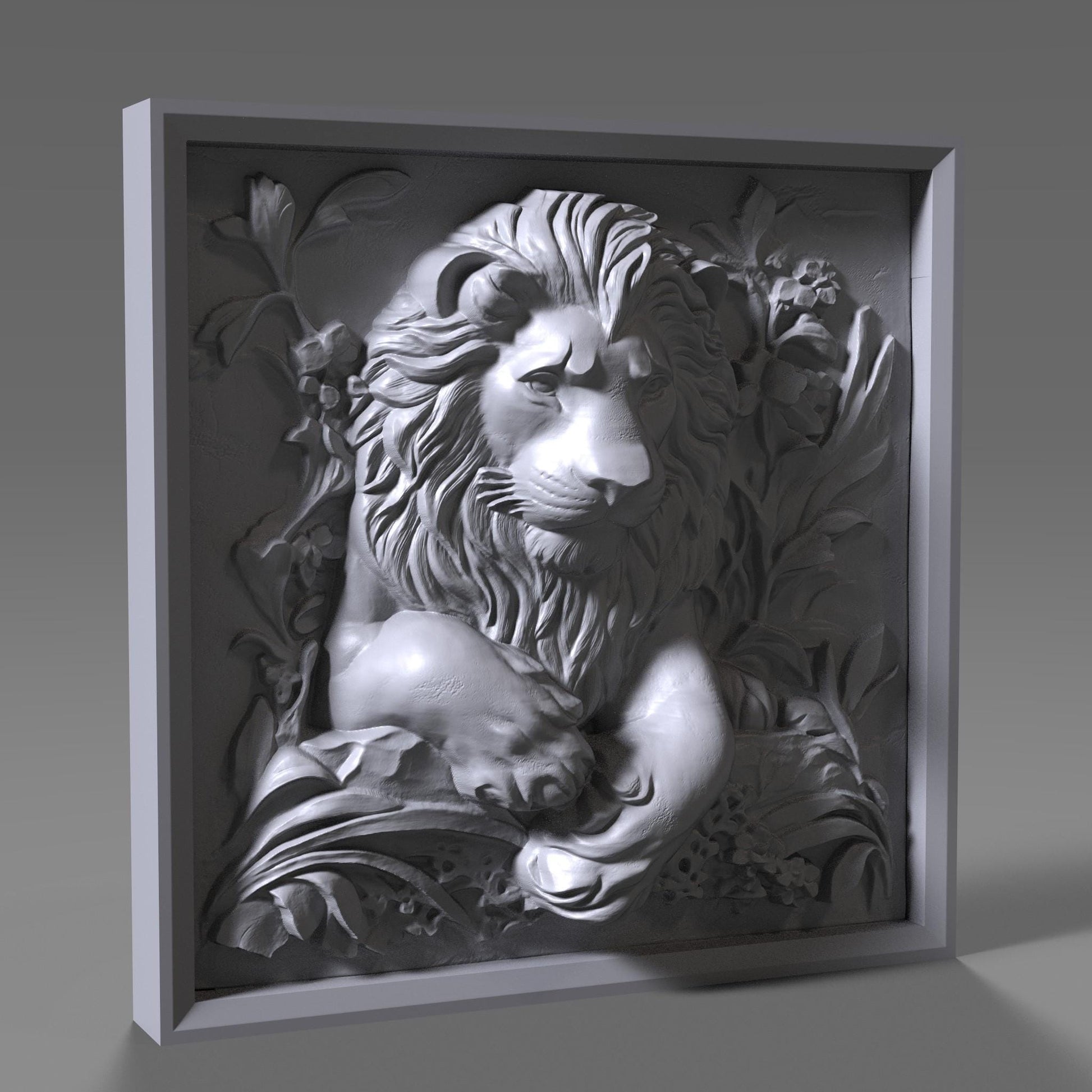 Lion Head 3D Relief Model: CNC Carving, Laser Engraving (STL File)