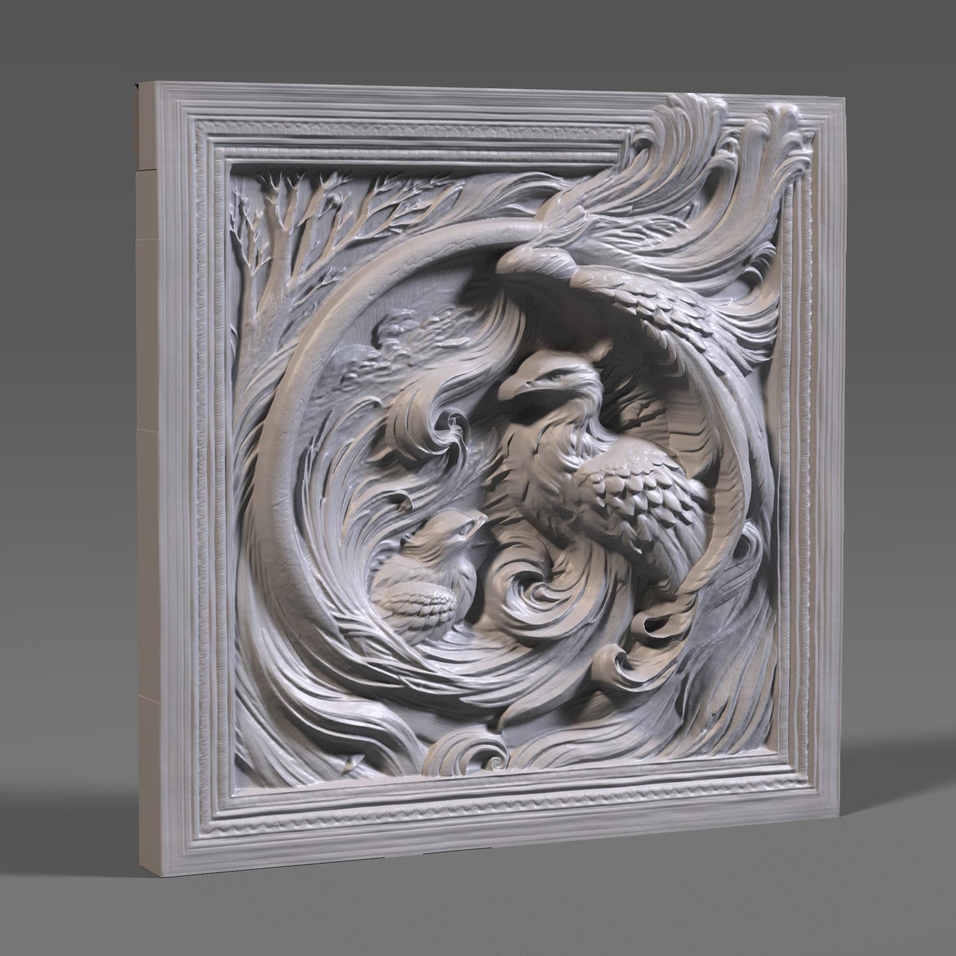 Eagle Family 3D Relief Model: CNC Carving, Laser Engraving (Digital Download)