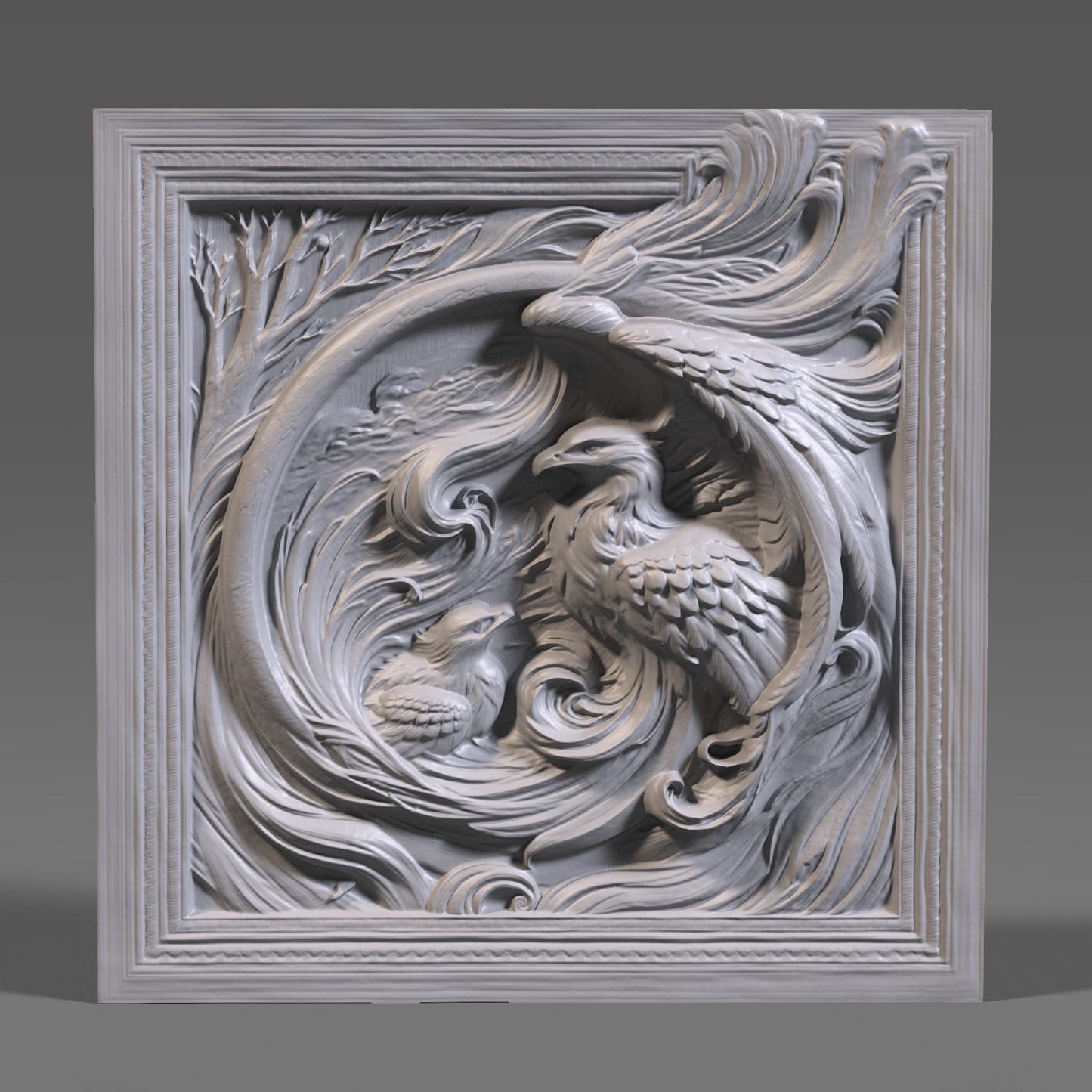 Eagle Family 3D Relief Model: CNC Carving, Laser Engraving (Digital Download)