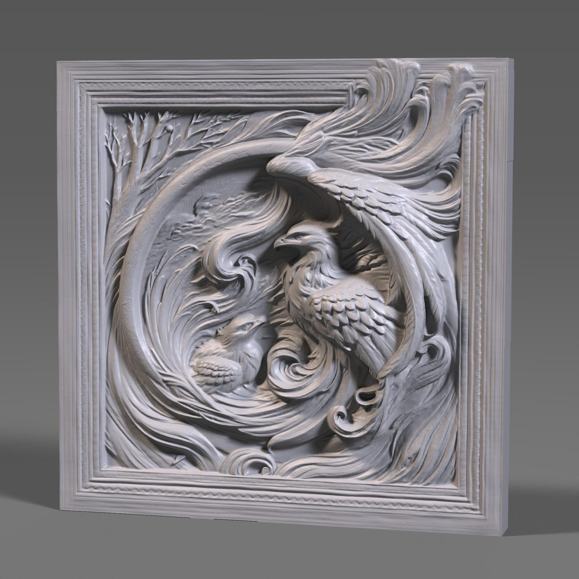 Eagle Family 3D Relief Model: CNC Carving, Laser Engraving (Digital Download)