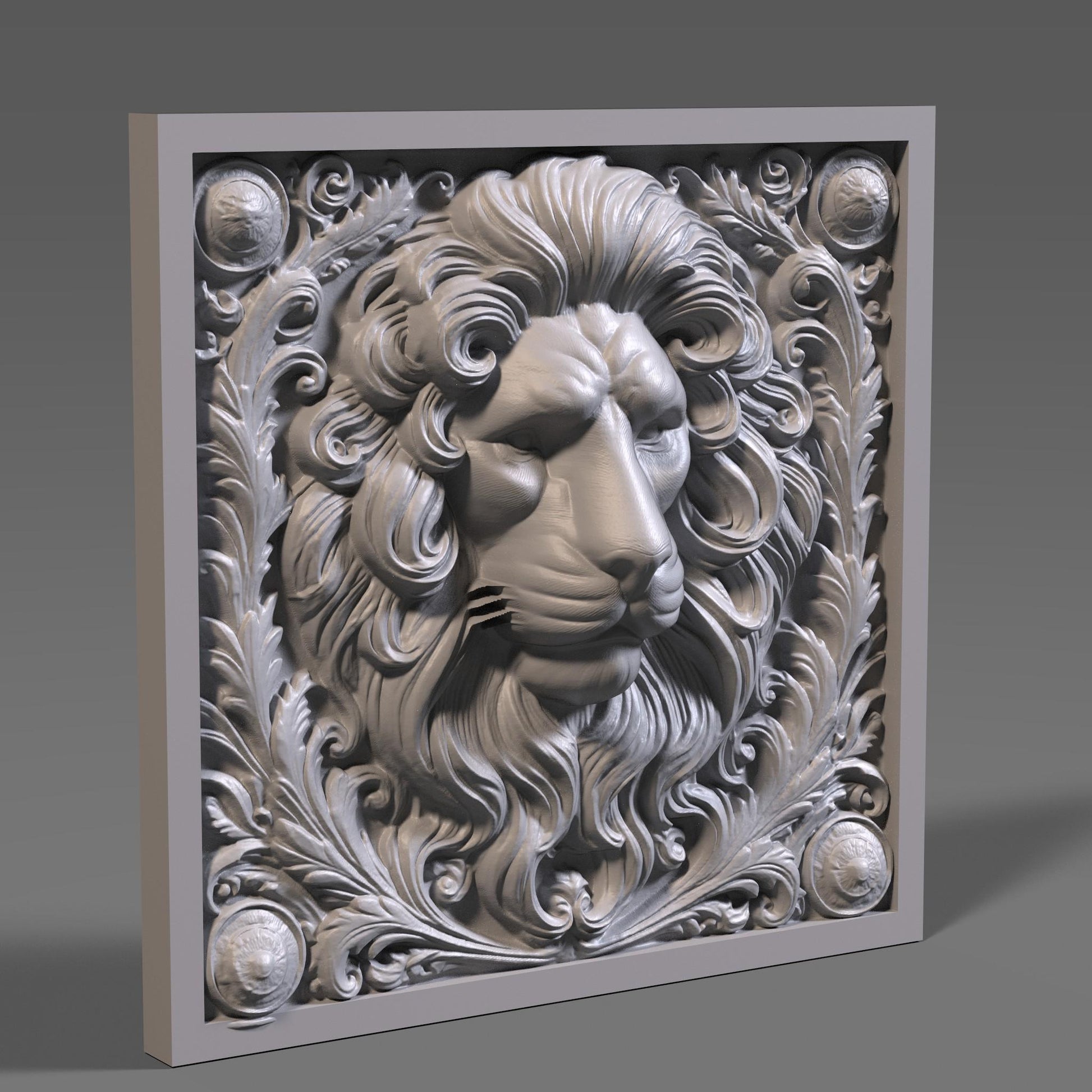 Lion Head 3D Relief Model: CNC Carving, Laser Engraving (STL File)