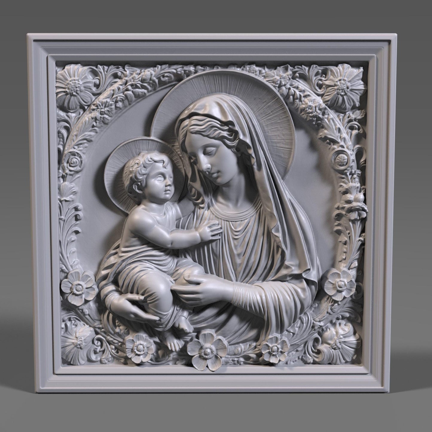 Mother Mary & Jesus STL File: 3D Relief Model for CNC, Laser, Print (Digital Download)