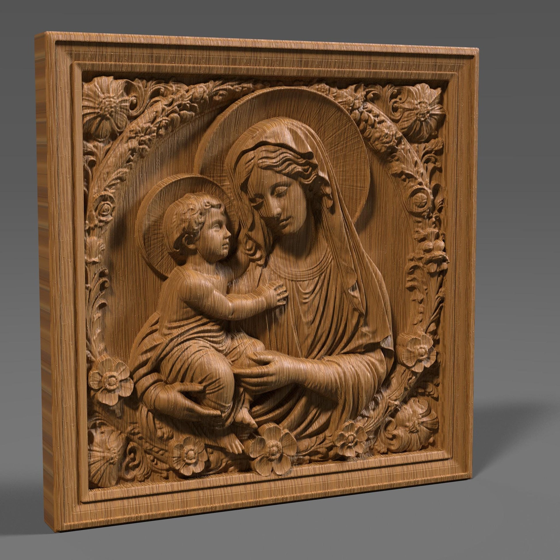 Mother Mary & Jesus STL File: 3D Relief Model for CNC, Laser, Print (Digital Download)