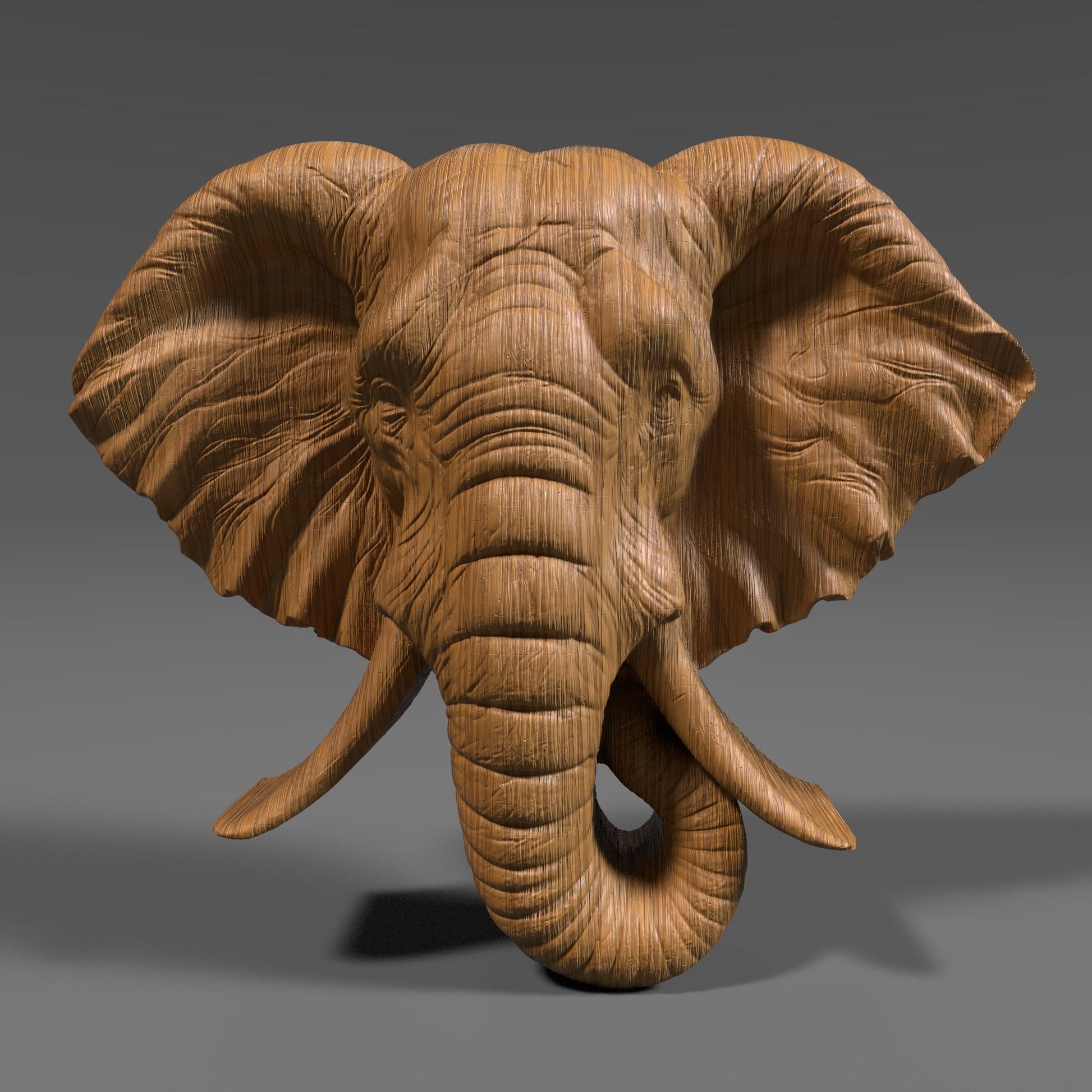 Majestic 3D STL relief of an elephant head with detailed wrinkles, large ears, and curved tusks, designed for CNC wood carving, laser engraving, and 3D printing. This high-quality digital download captures the strength and wisdom of elephants, perfect for wildlife-inspired wall art, safari decor, and handmade gifts. Ideal for artisans, woodworkers, and nature lovers looking to create unique wooden sculptures, tribal artwork, or African-themed home decorations.
