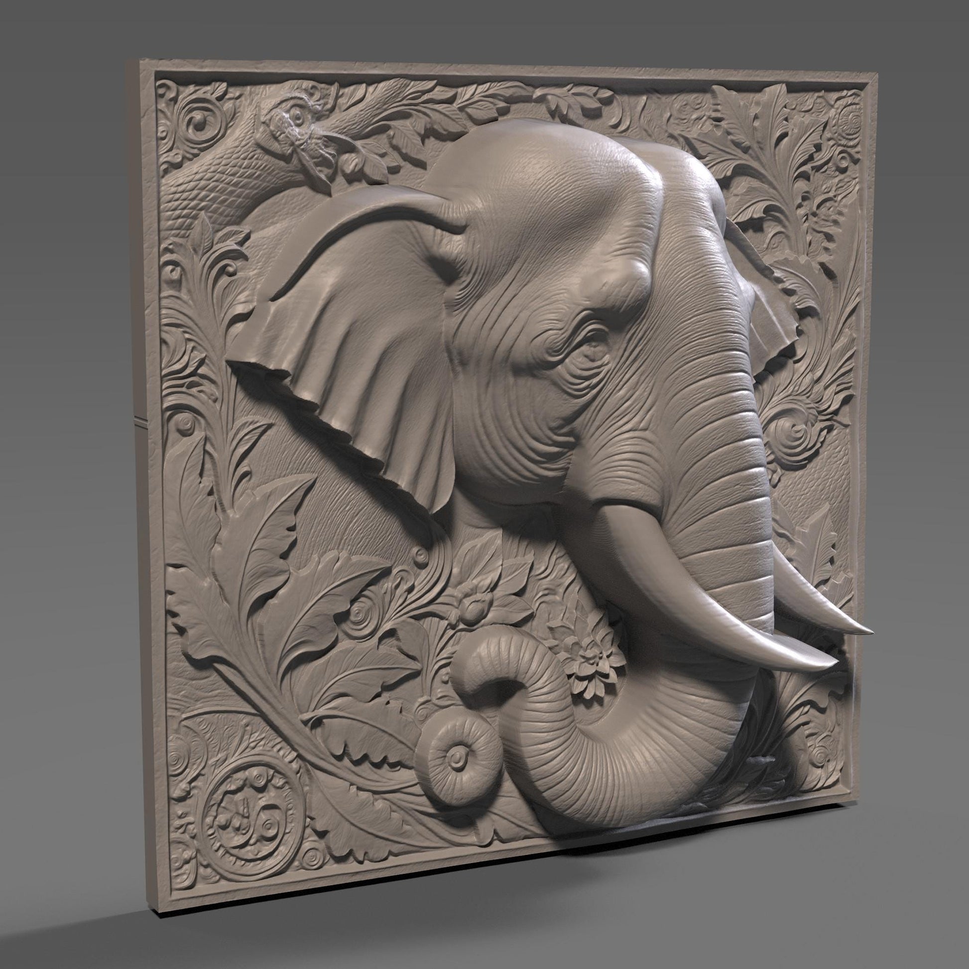 Elephant 3D Relief Model: CNC Carving, Laser Engraving (STL File)