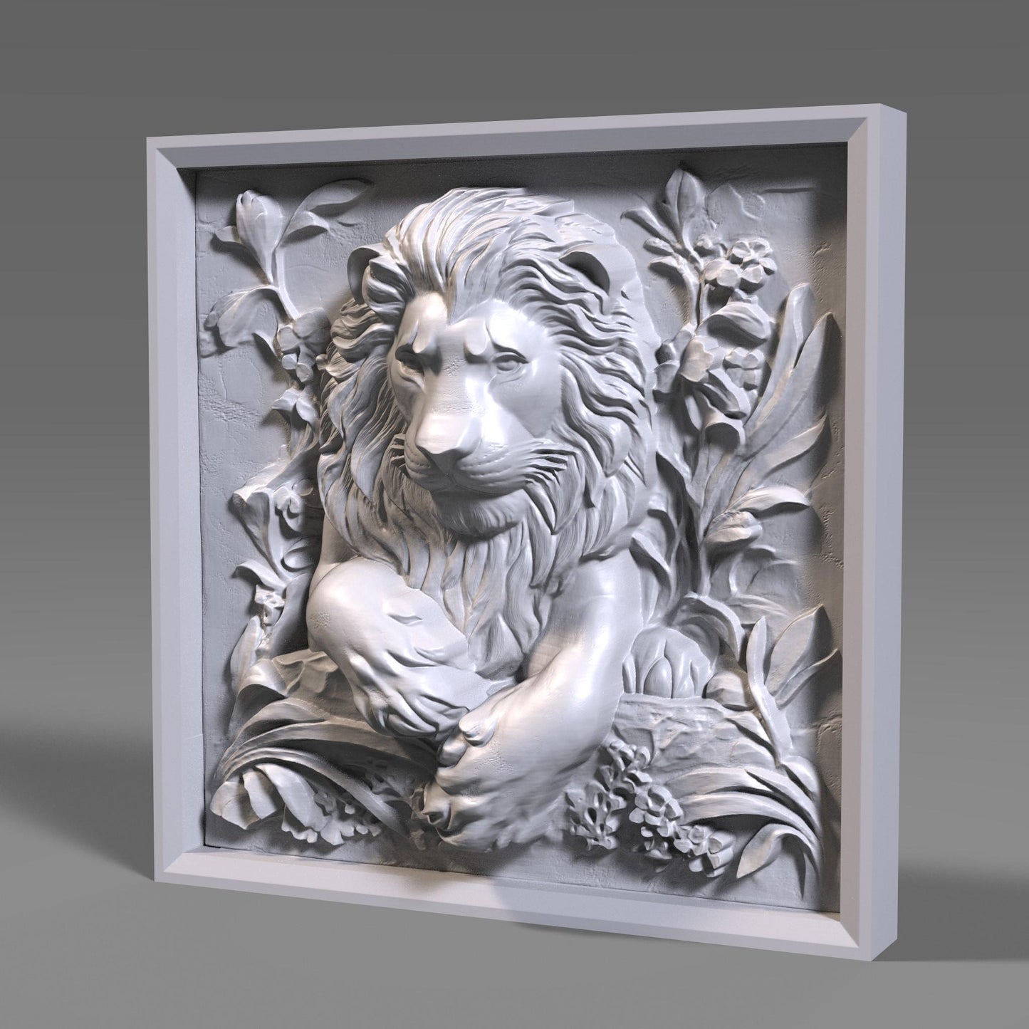 Lion Head 3D Relief Model: CNC Carving, Laser Engraving (STL File)