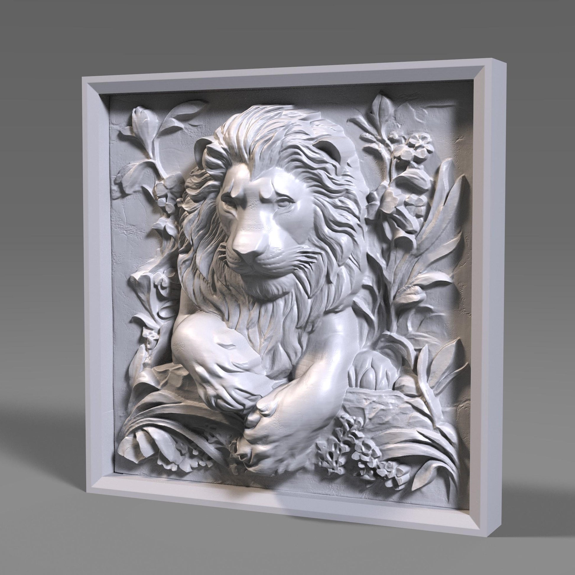 Lion Head 3D Relief Model: CNC Carving, Laser Engraving (STL File)