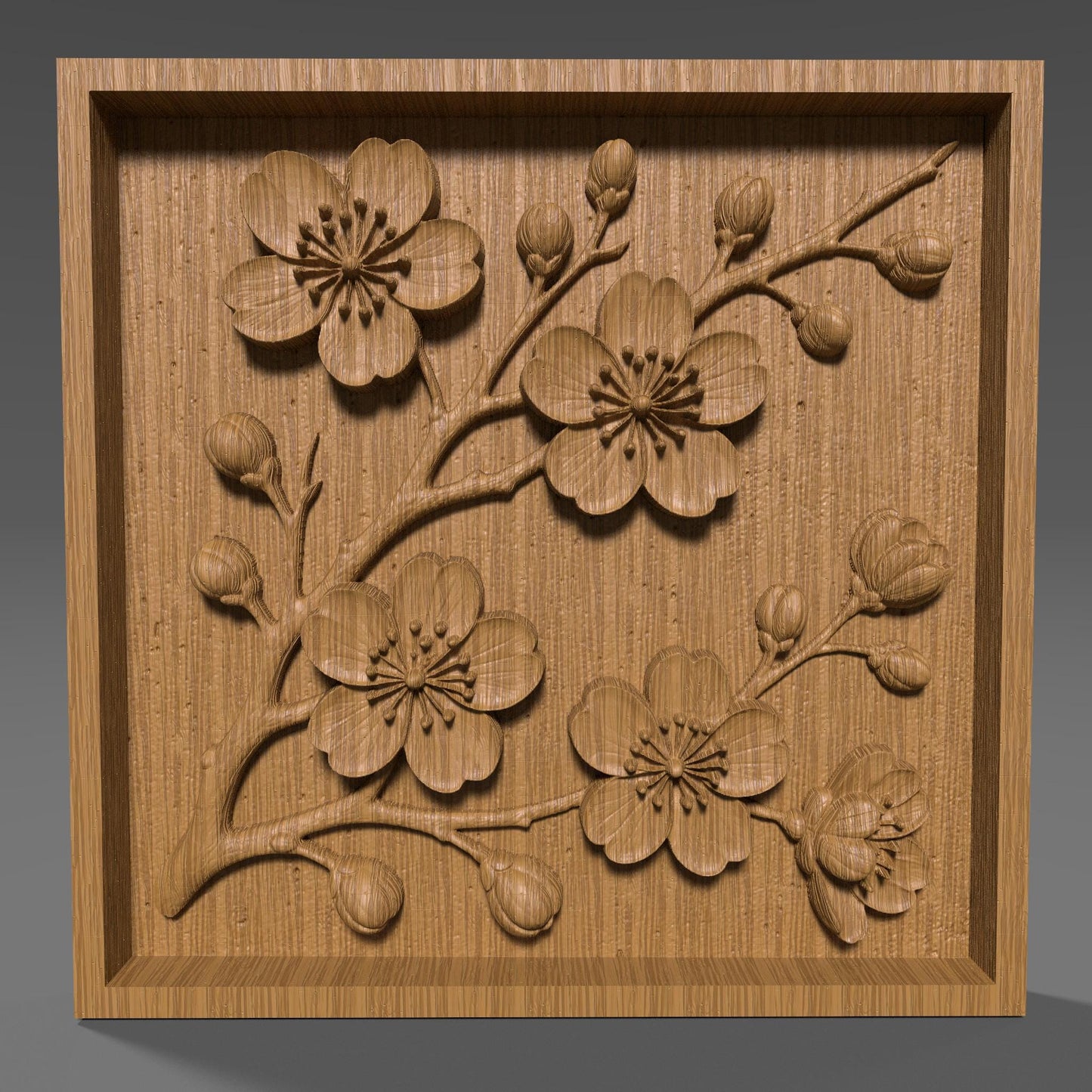 Cherry Blossom 3D STL File: Floral Wood Carving Panel (Digital Download)