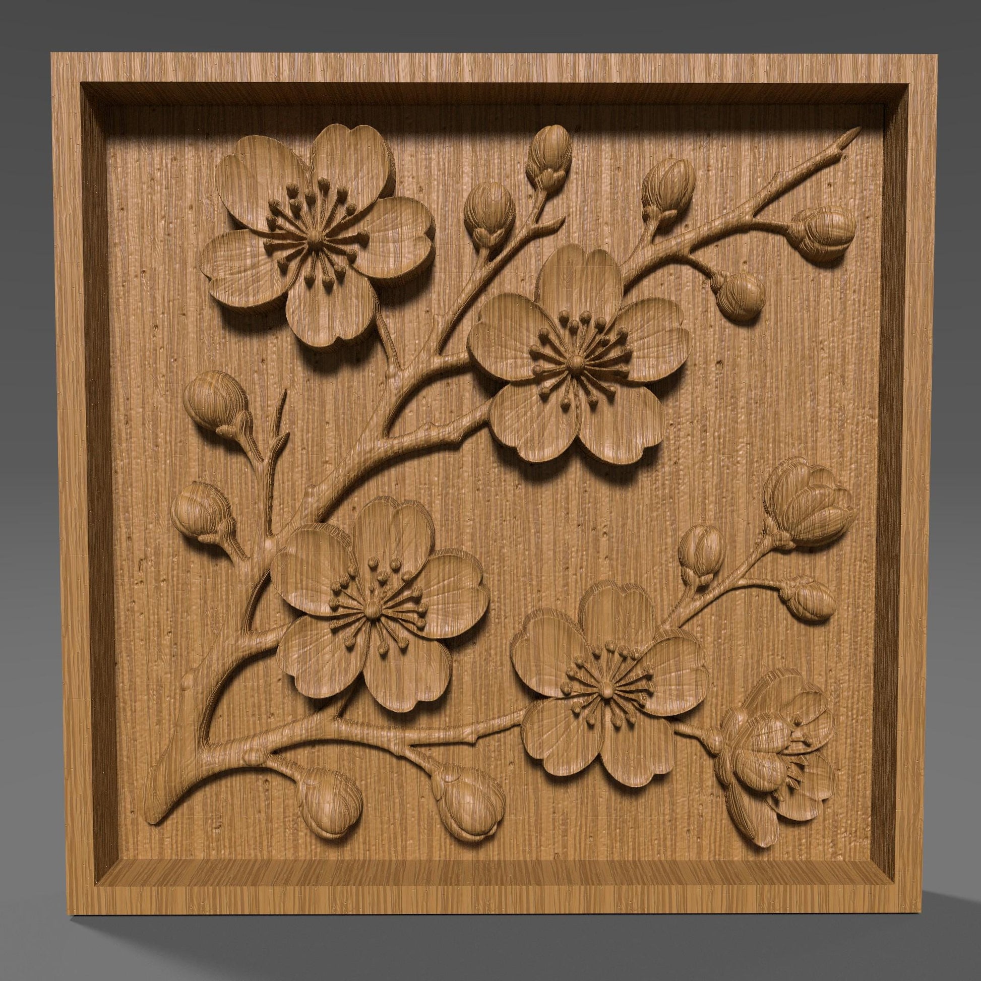 Cherry Blossom 3D STL File: Floral Wood Carving Panel (Digital Download)