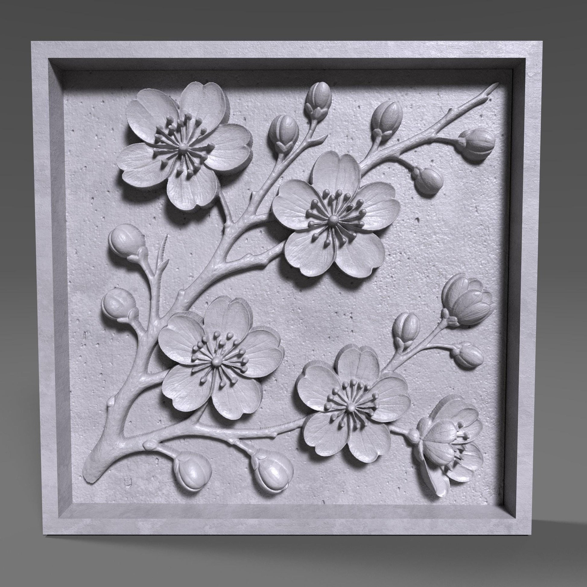 Cherry Blossom 3D STL File: Floral Wood Carving Panel (Digital Download)