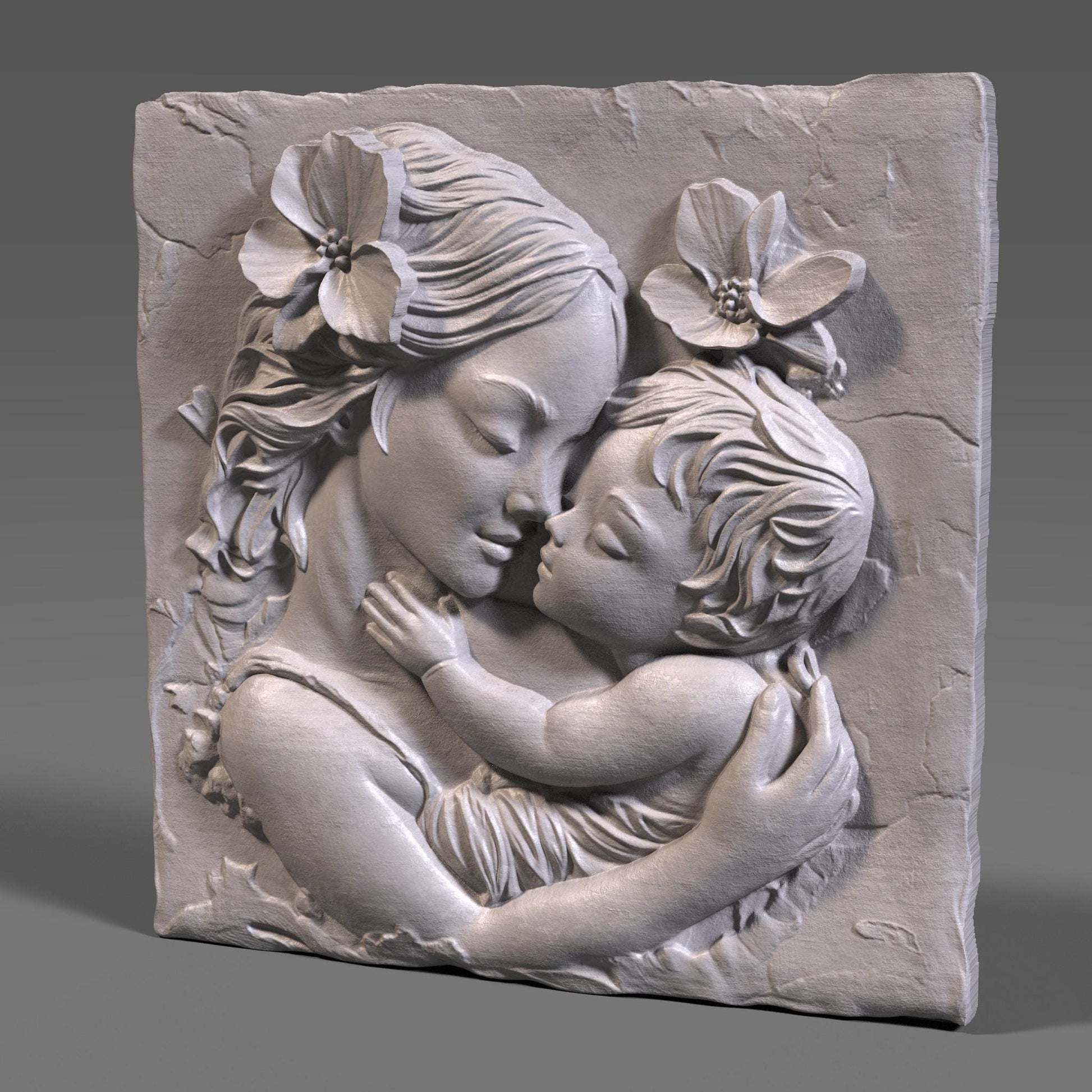 Mother & Child Wood Carving: CNC Laser Engraving STL Model (Digital Download)
