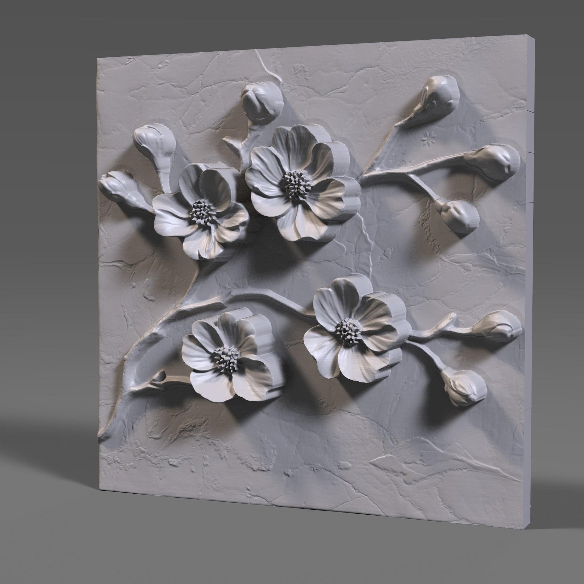 Cherry Blossom 3D STL File: Floral Wood Carving Panel (Digital Download)