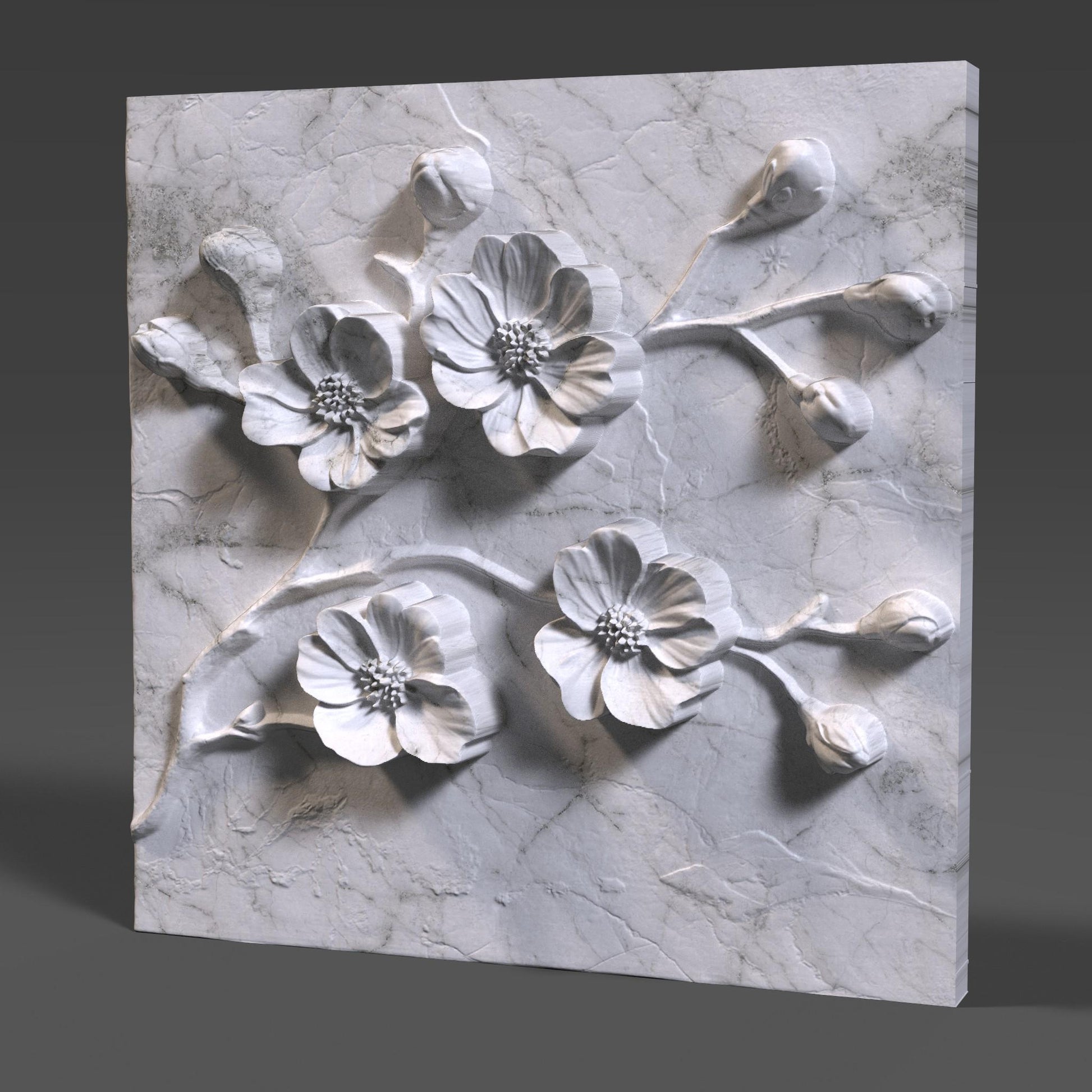 Cherry Blossom 3D STL File: Floral Wood Carving Panel (Digital Download)