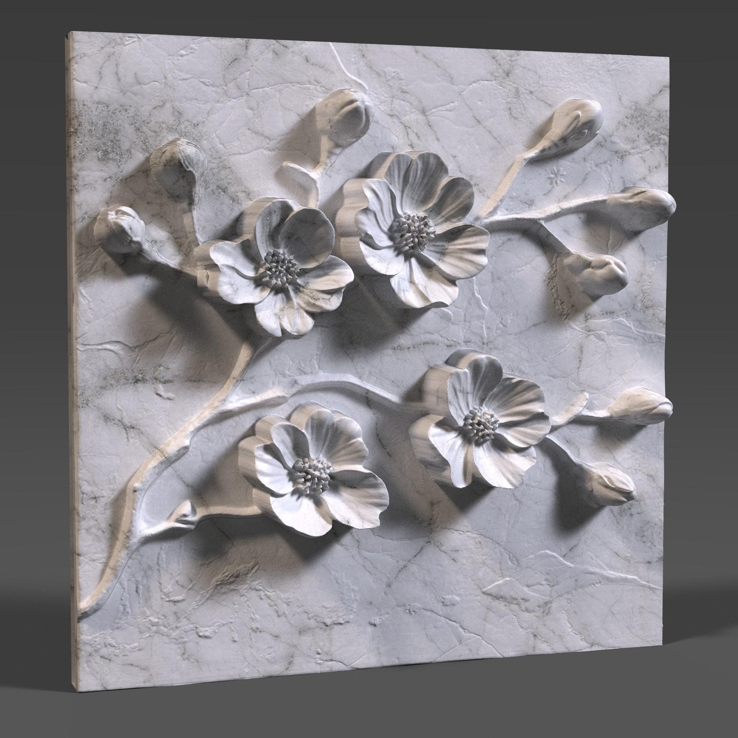 Cherry Blossom 3D STL File: Floral Wood Carving Panel (Digital Download)