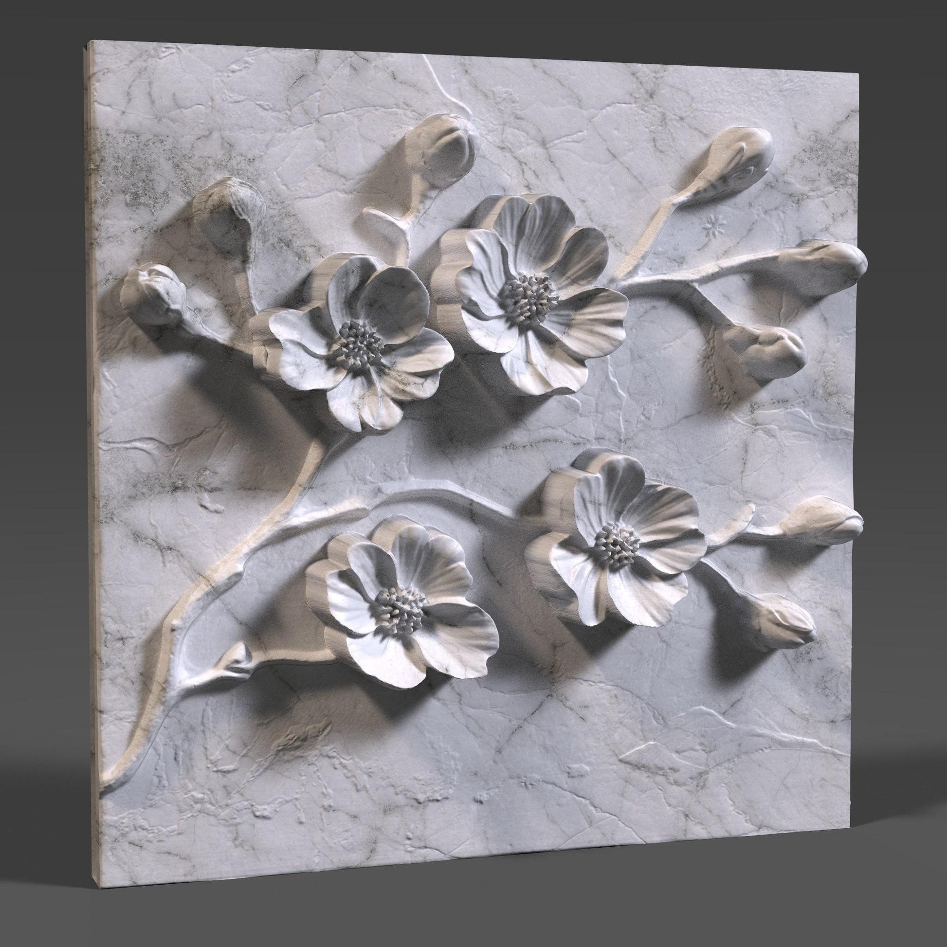 Cherry Blossom 3D STL File: Floral Wood Carving Panel (Digital Download)