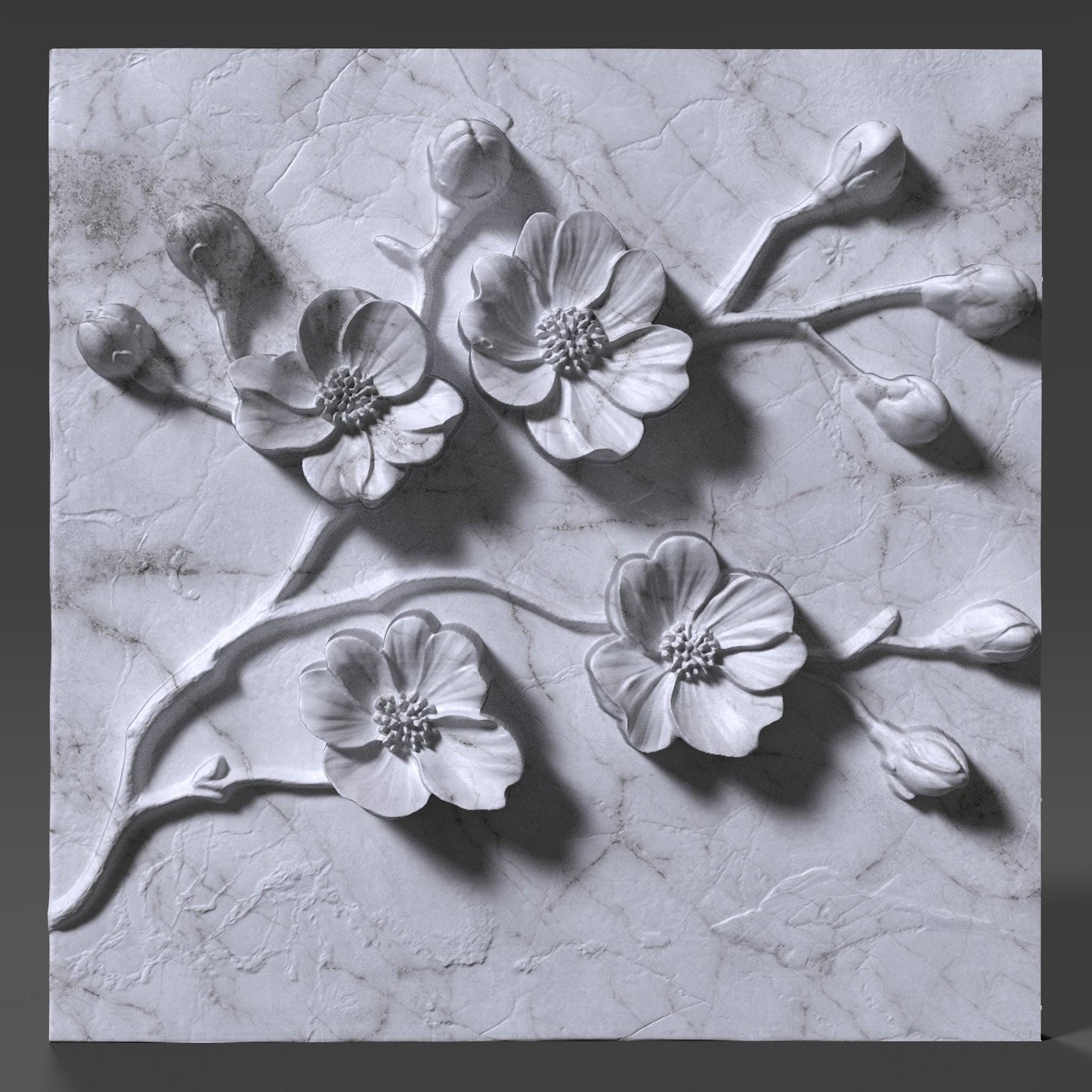 Cherry Blossom 3D STL File: Floral Wood Carving Panel (Digital Download)
