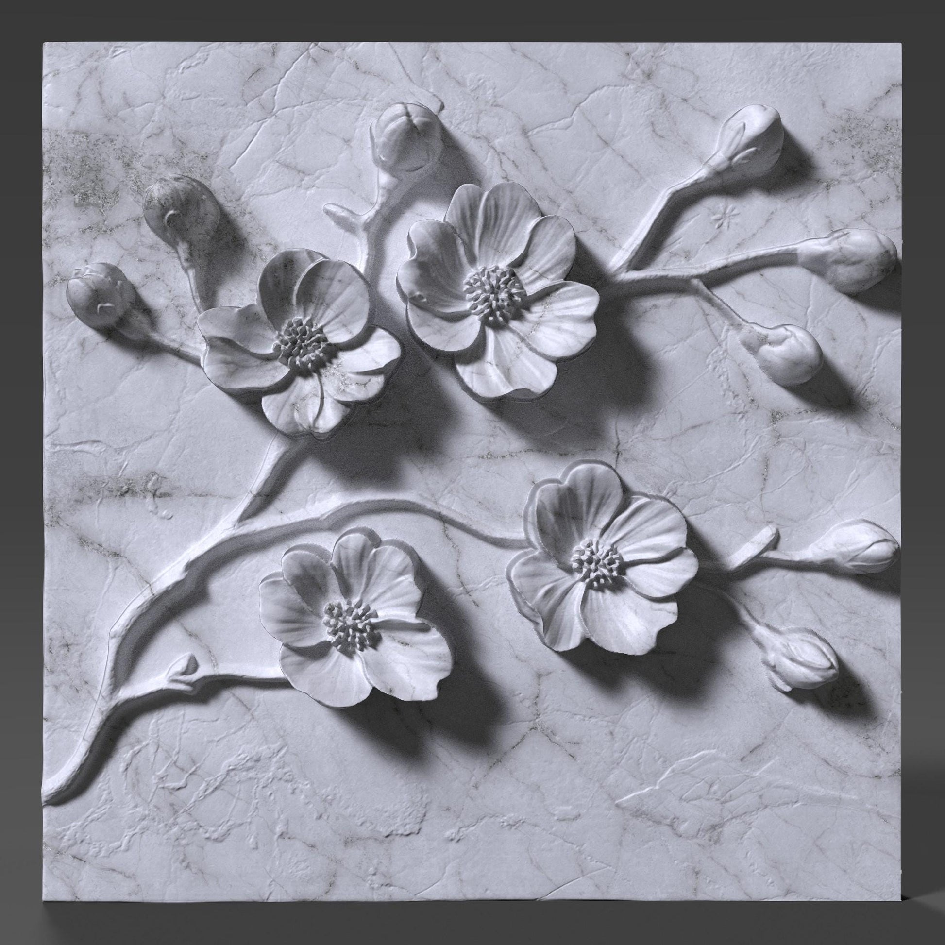 Cherry Blossom 3D STL File: Floral Wood Carving Panel (Digital Download)