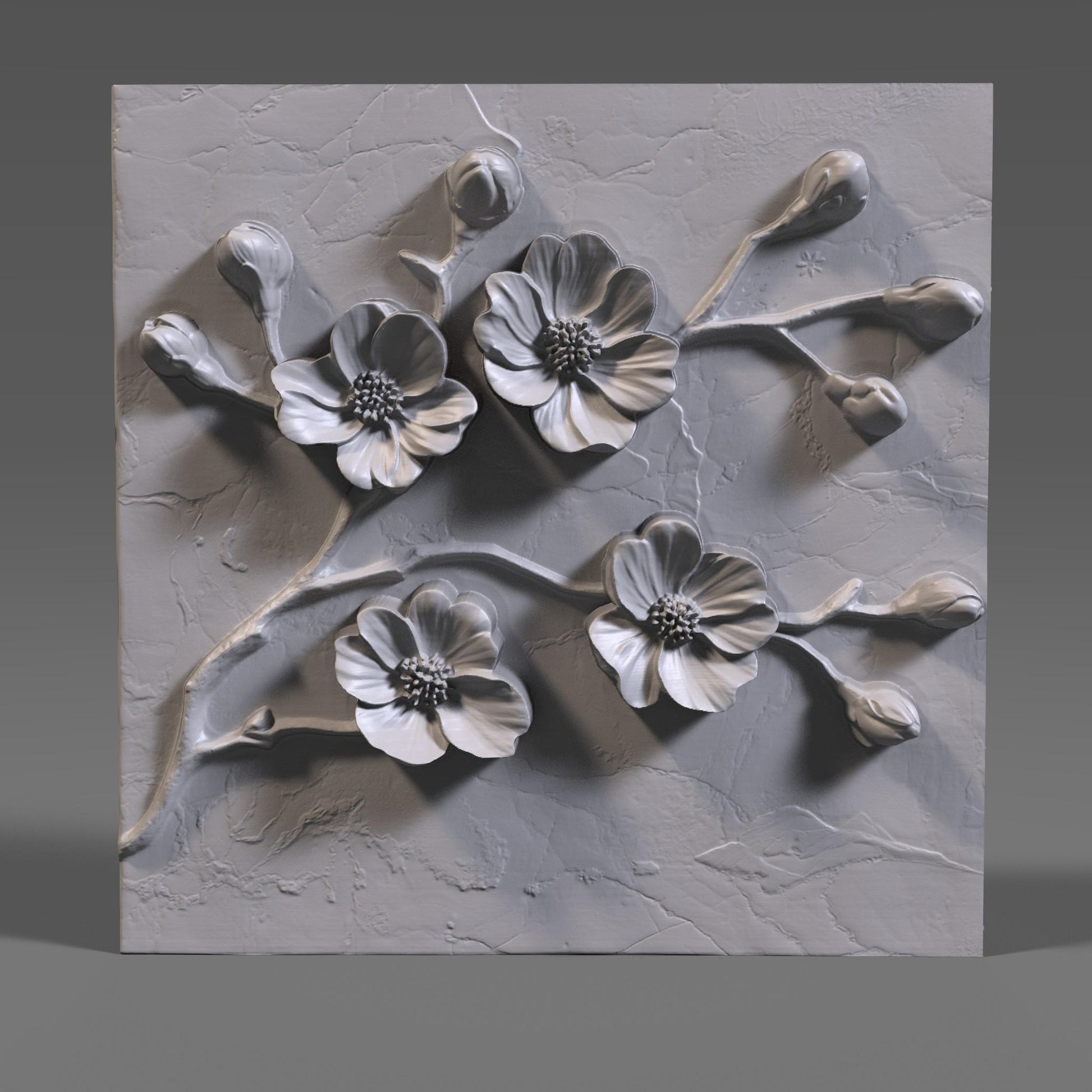 Cherry Blossom 3D STL File: Floral Wood Carving Panel (Digital Download)