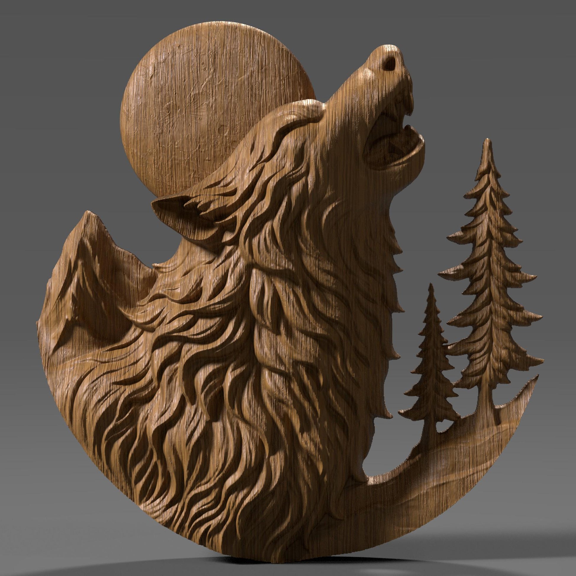 Howling Wolf 3D Relief STL File: CNC Wood Carving, Laser Engraving (Digital Download)