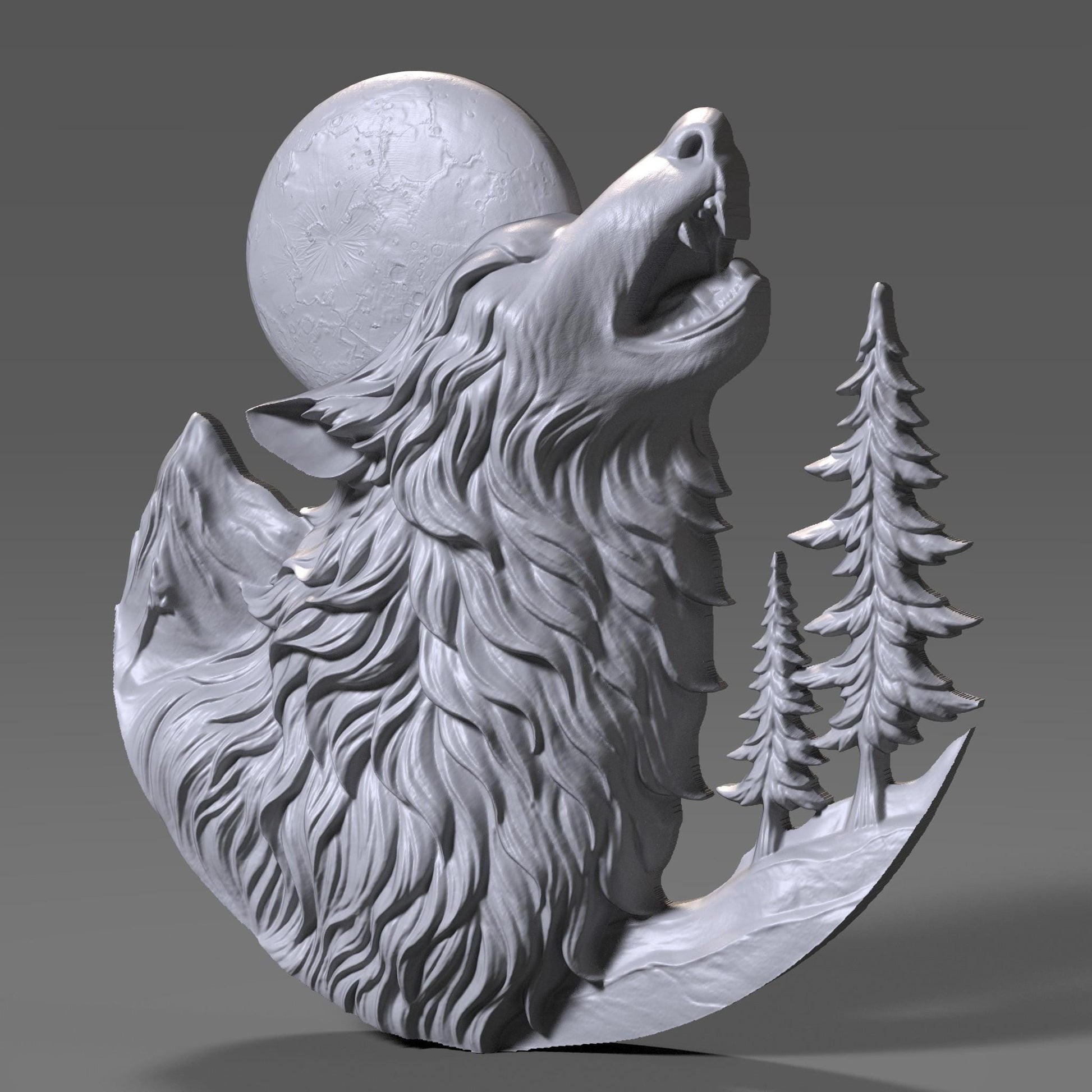 Howling Wolf 3D Relief STL File: CNC Wood Carving, Laser Engraving (Digital Download)
