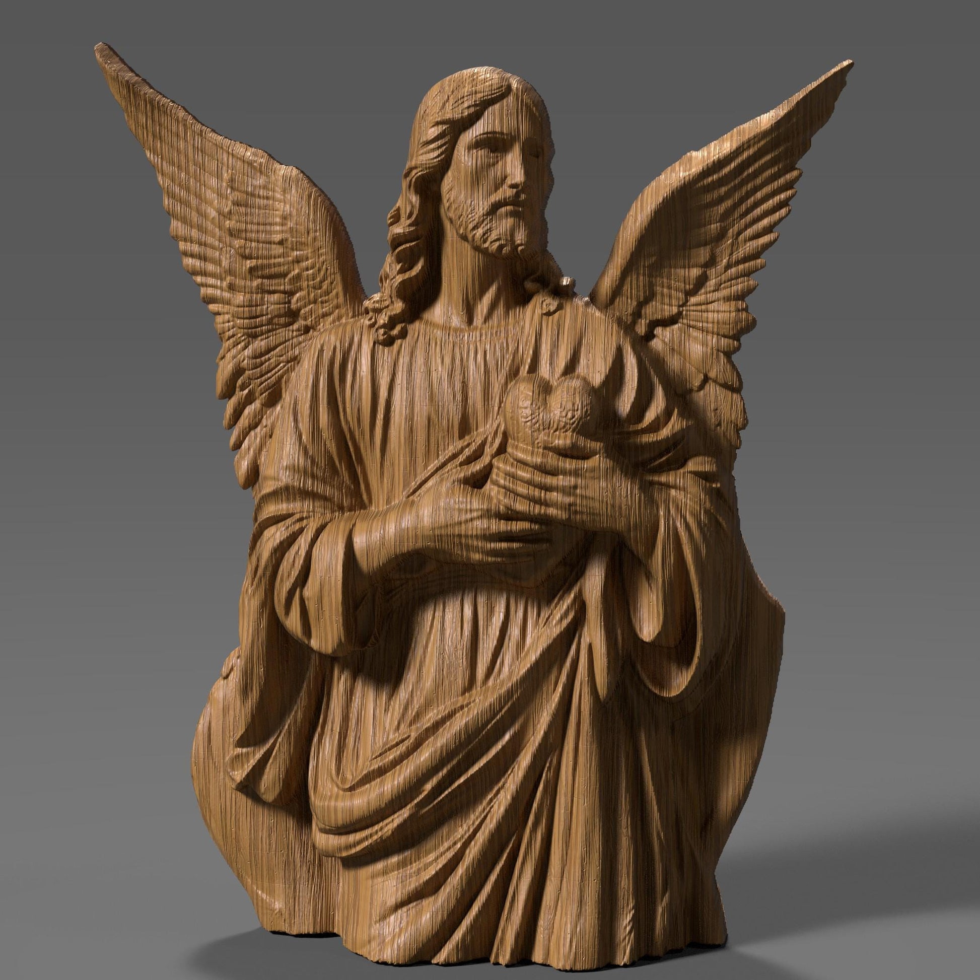 Highly detailed 3D STL relief model of Jesus Christ, designed for CNC wood carving, laser engraving, and 3D printing. This digital download features intricate sculpting with realistic facial details, flowing hair, and a serene expression. The halo behind adds a divine touch, making it ideal for religious decor, Christian gifts, and Easter wall art. Perfect for artisans, woodworkers, and makers creating custom faith-based crafts, wooden sculptures, or church decorations