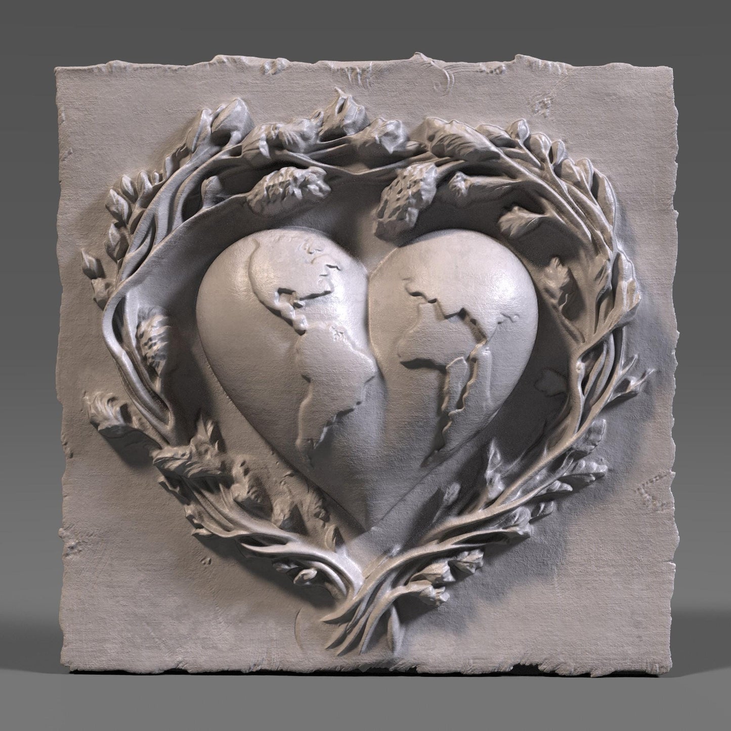 Earth Heart 3D Relief Model: CNC Carving, Laser Engraving (Digital Download)