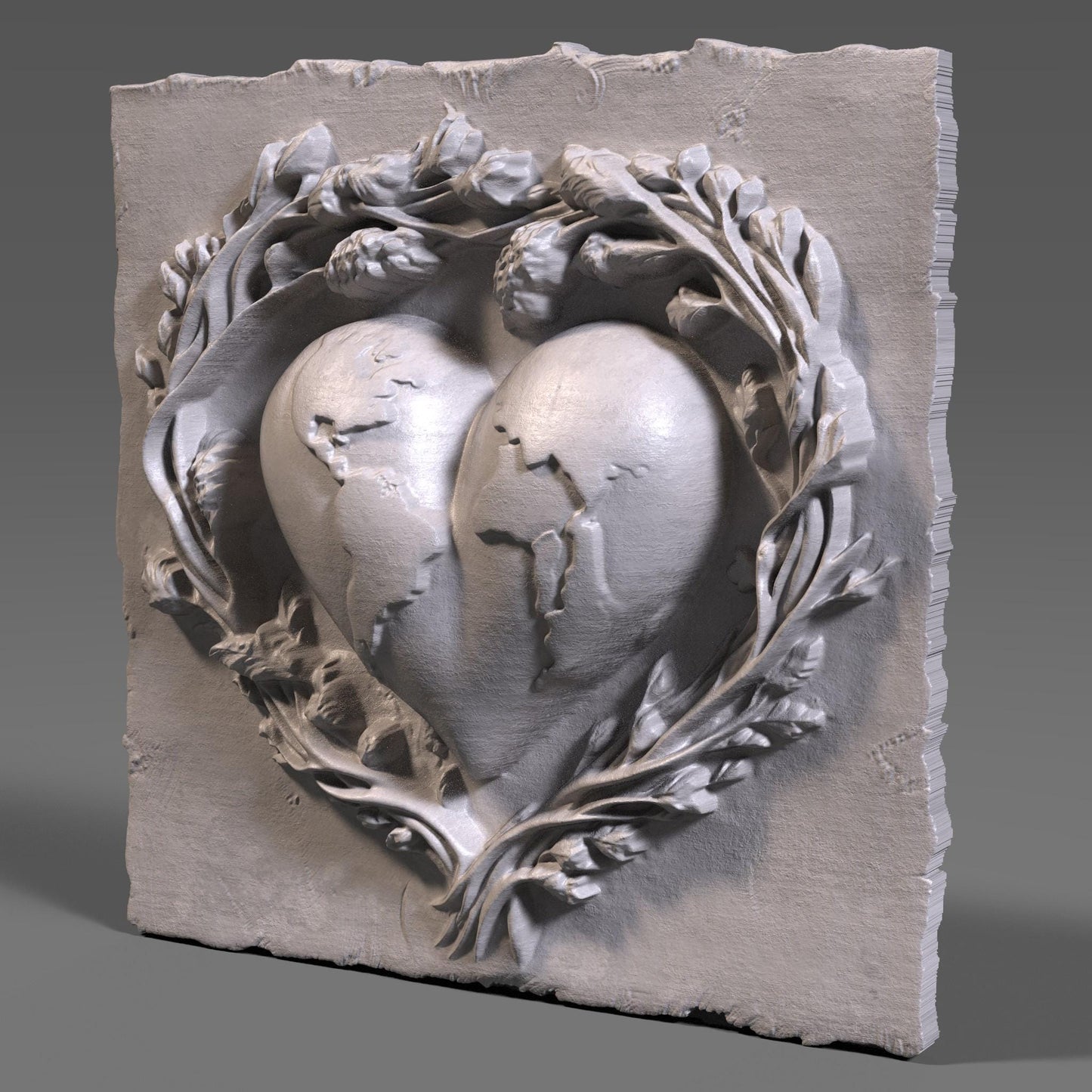 Earth Heart 3D Relief Model: CNC Carving, Laser Engraving (Digital Download)