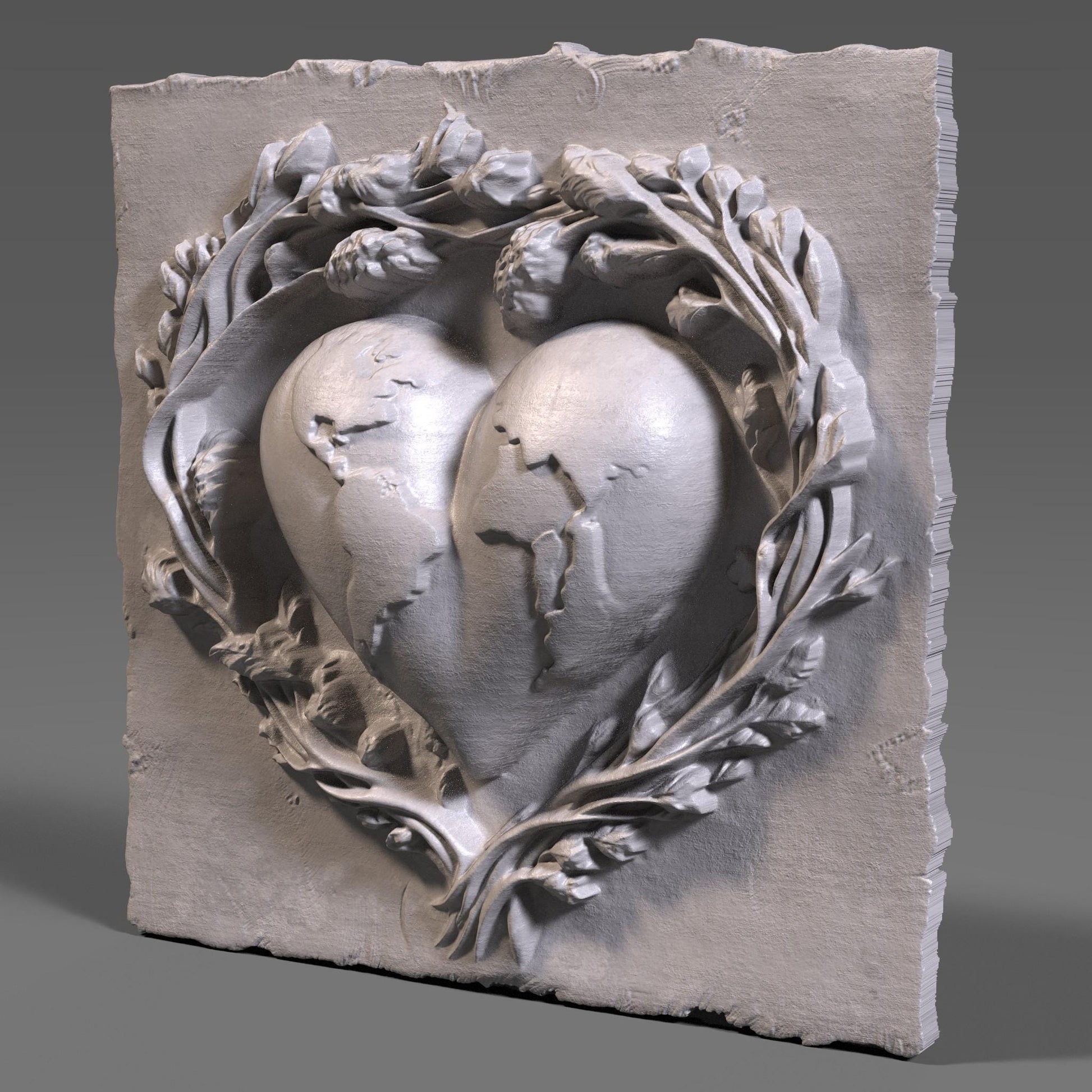 Earth Heart 3D Relief Model: CNC Carving, Laser Engraving (Digital Download)