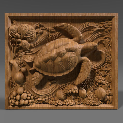 Sea Turtle 3D Relief Model: CNC Carving, Laser Engraving (Digital Download)