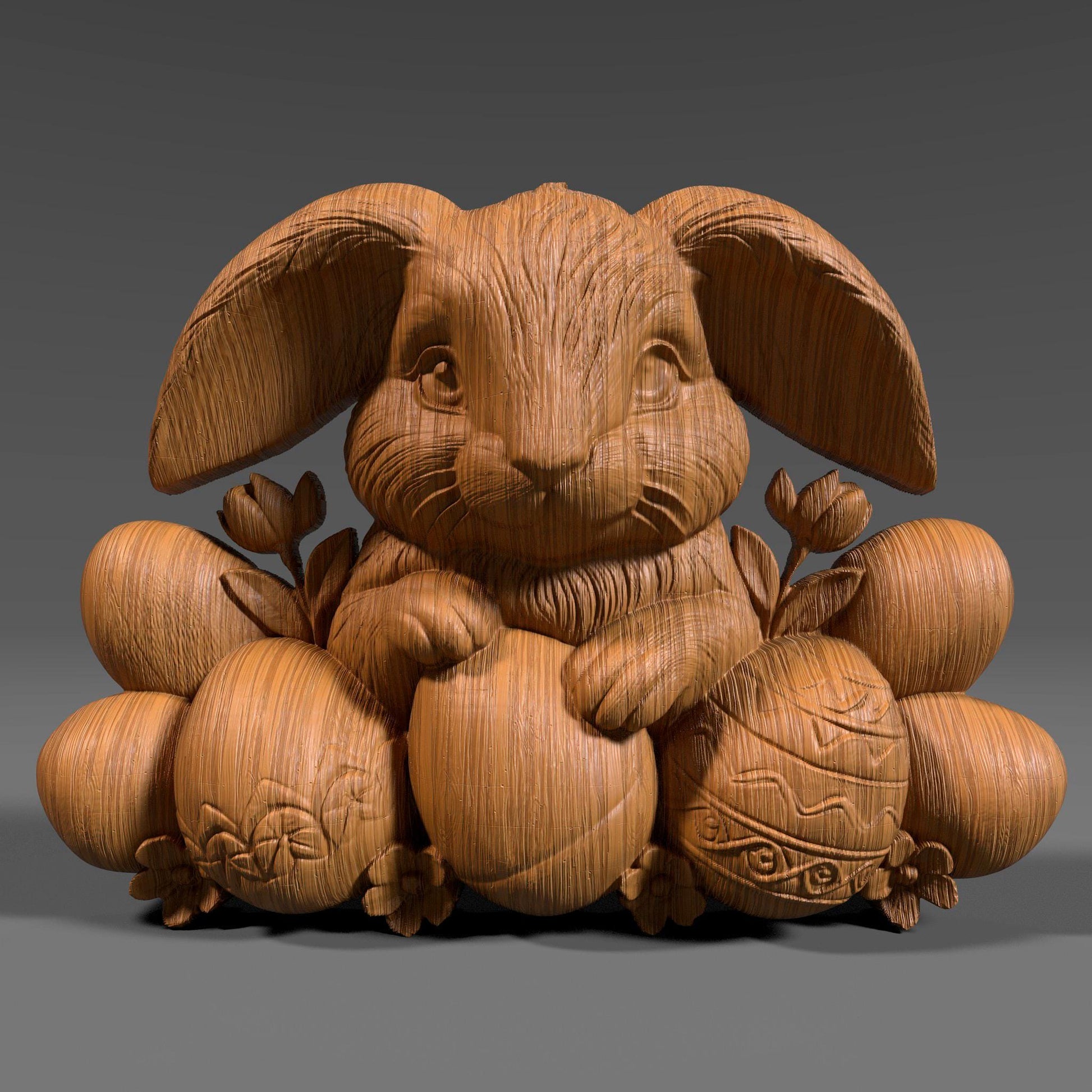 Adorable 3D STL relief of an Easter bunny holding an egg, surrounded by flowers, designed for CNC wood carving, laser engraving, and 3D printing. This high-quality digital download captures the charm of spring with intricate details, making it perfect for festive decor, children's room art, and handmade Easter gifts. Ideal for artisans, woodworkers, and craft makers looking to create unique seasonal wall art, holiday decorations, or whimsical nature-inspired sculptures.