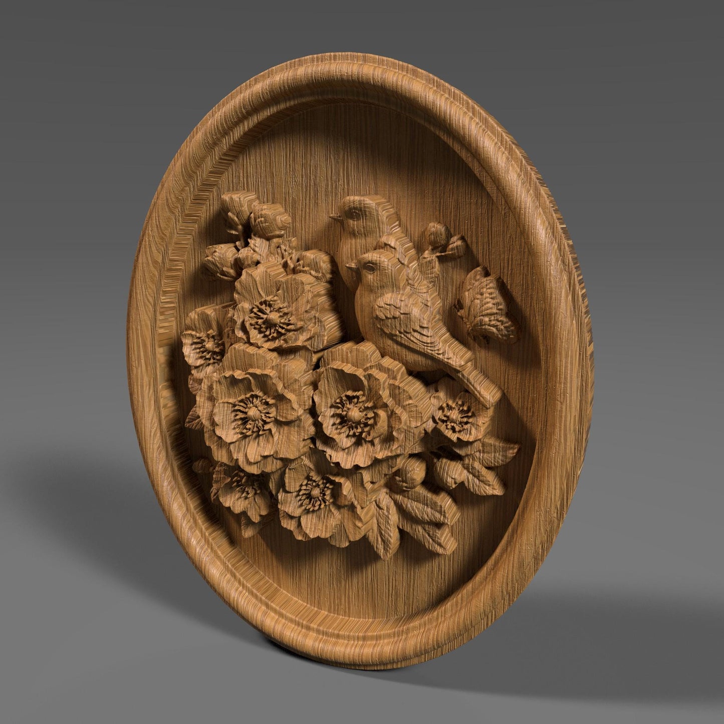 Cherry Blossom Birds 3D STL File: Floral CNC Carving (Digital Download)