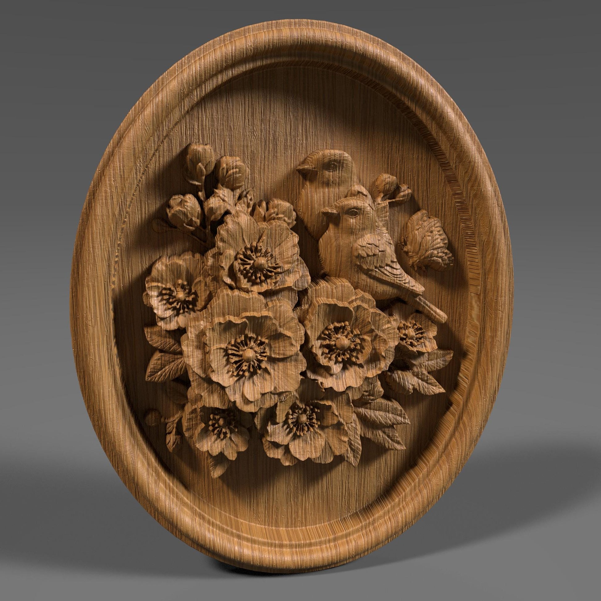 Cherry Blossom Birds 3D STL File: Floral CNC Carving (Digital Download)