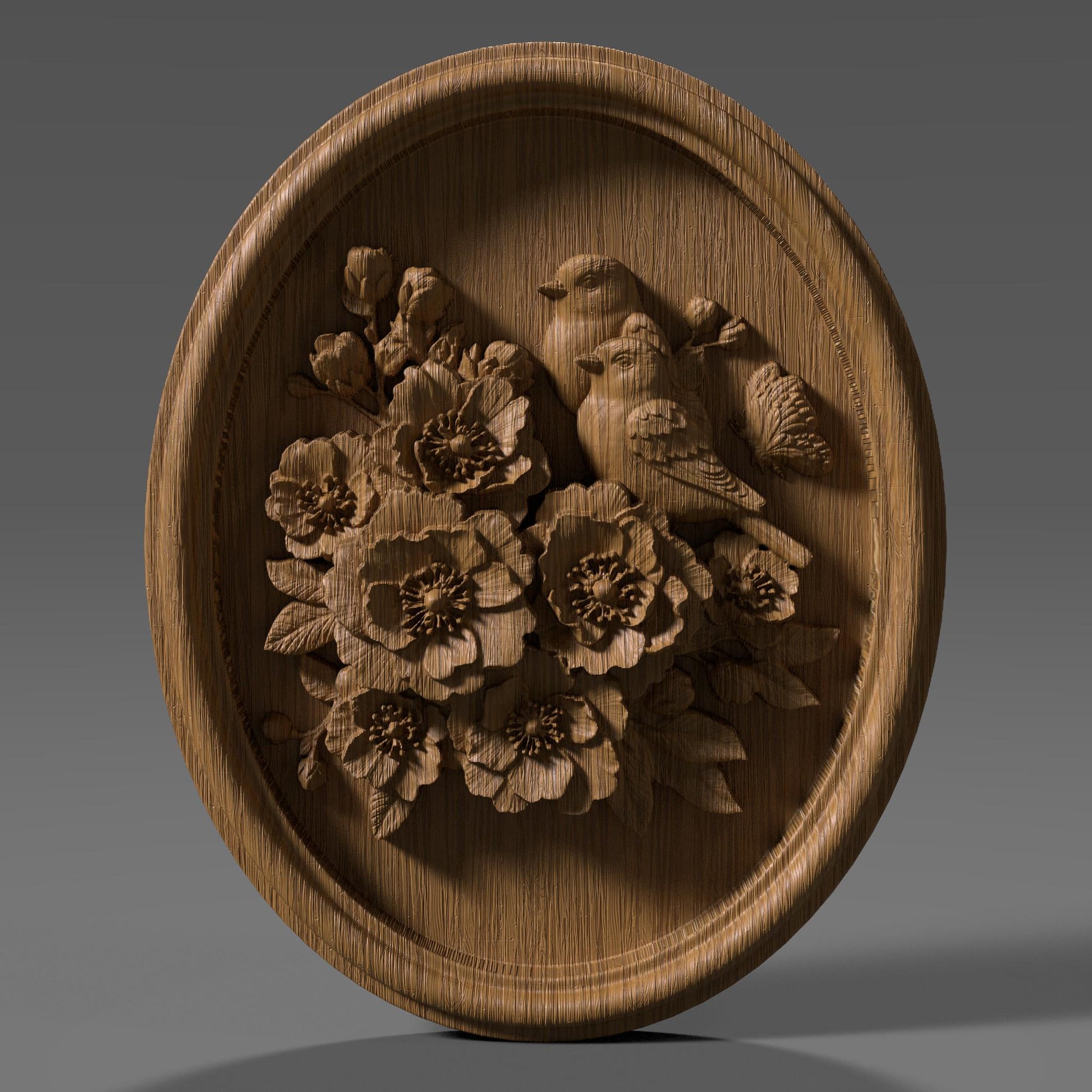 Cherry Blossom Birds 3D STL File: Floral CNC Carving (Digital Download)
