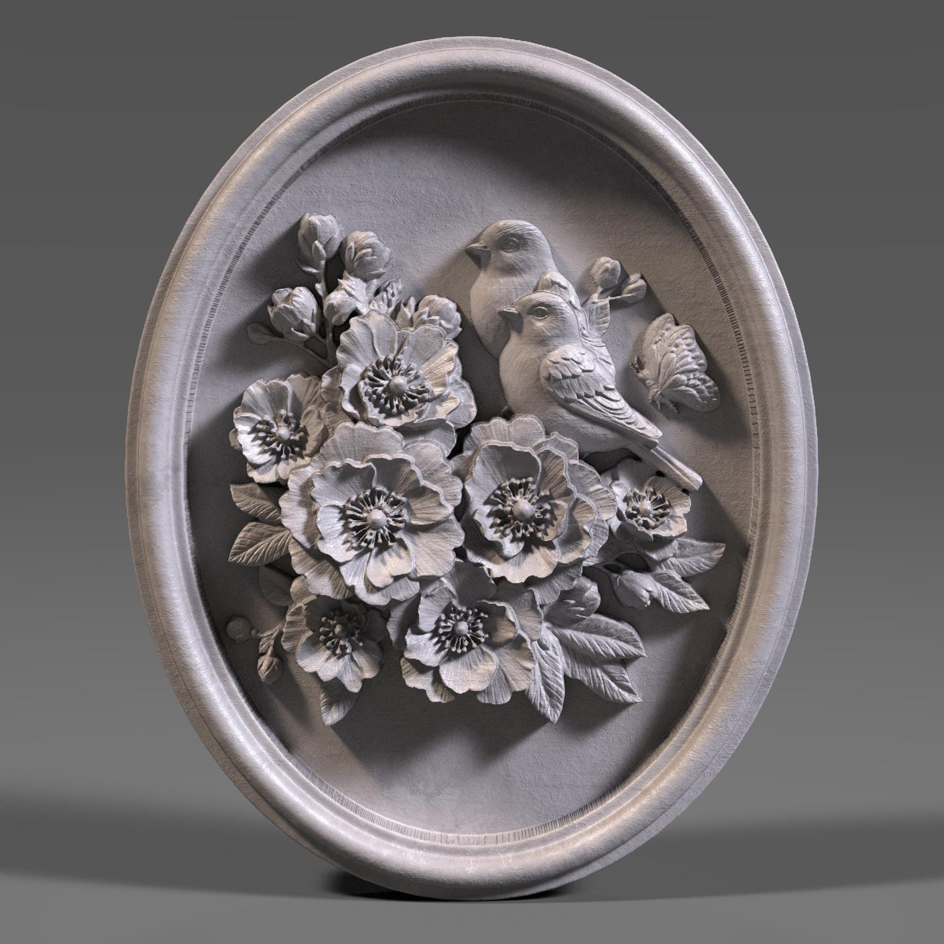 Cherry Blossom Birds 3D STL File: Floral CNC Carving (Digital Download)