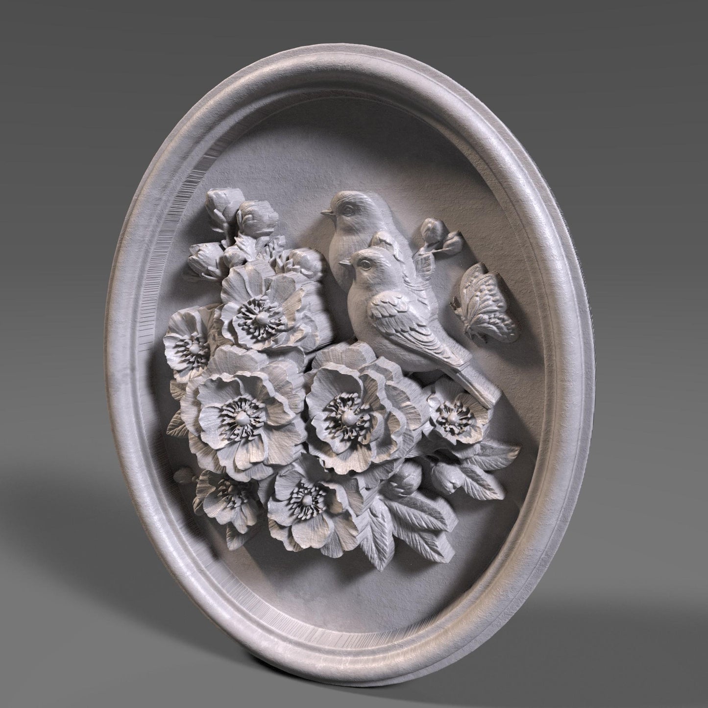 Cherry Blossom Birds 3D STL File: Floral CNC Carving (Digital Download)