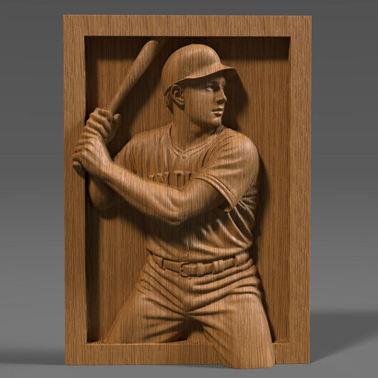 San Diego Baseball Player 3D STL bas relief showing a detailed male athlete in batting stance, wearing a cap and jersey with “San Diego” across the chest. Framed rectangular panel ideal for CNC wood carving, laser engraving, or 3D printing. Perfect digital download for sports fans, wall art, man cave decor, or personalized gifts. High-resolution STL designed for makers and hobbyists seeking baseball-themed artwork.